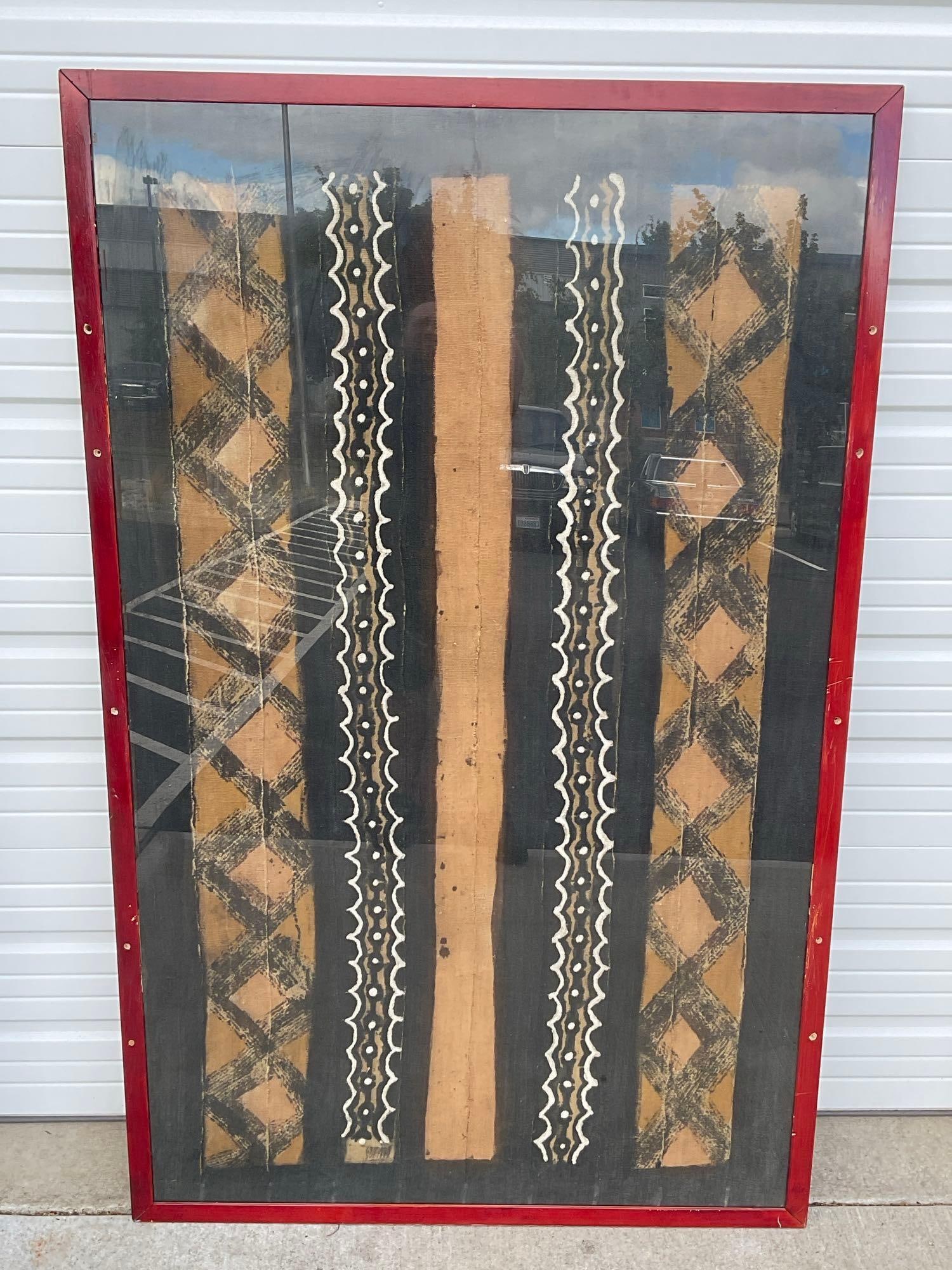Large Framed African Fabric Panel, Malian Mudcloth Bogolan(?), Shades of Brown, 79h x 49w inches (1 of 7)