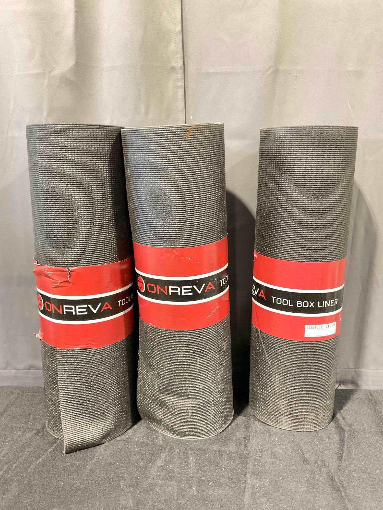 3 pcs NIP Onreva 24" x 24' Tool Box Liner. Very Good Condition. See pics.: 3 pcs NIP Onreva 24" x 24' Tool Box Liner. Very Good Condition. Very minor wear and staining, condition is otherwise very good. Measures 8" x 8" x 24" DM-4360