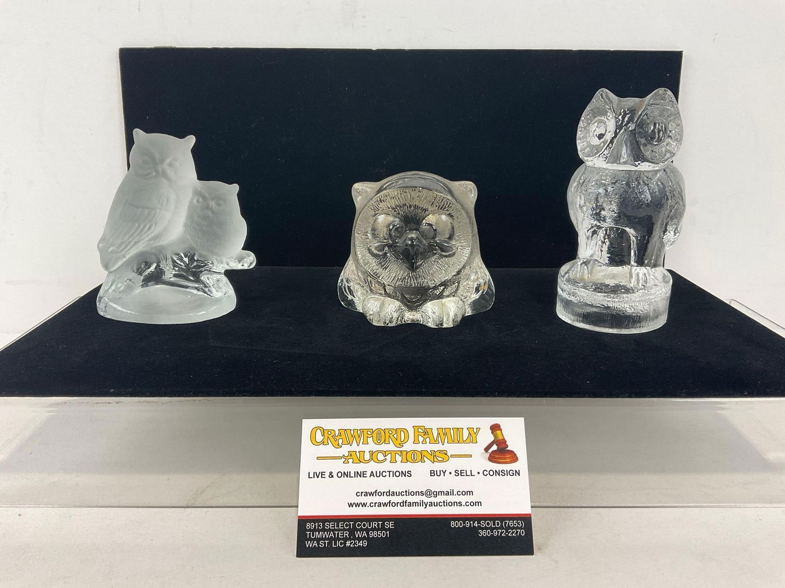 Three Crystal Owl Figures, 2x Goebel, Paperweight & Squatty Owl, Frosted Glass piece (1 of 6)