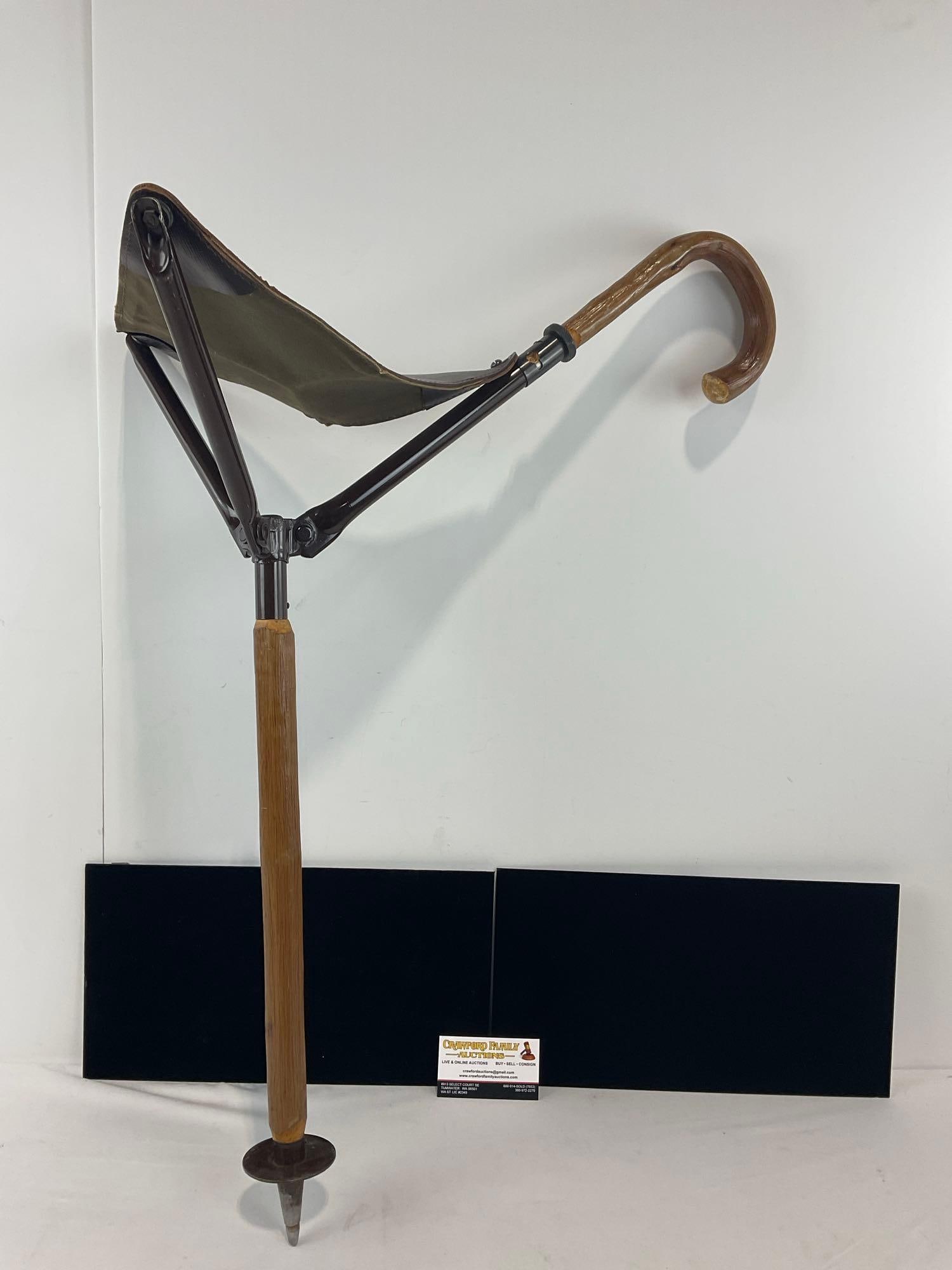 Antique Victorian Cane w/ Leather Seat, Golf Cane, approx 37h x 6w x 7d inches (1 of 5)