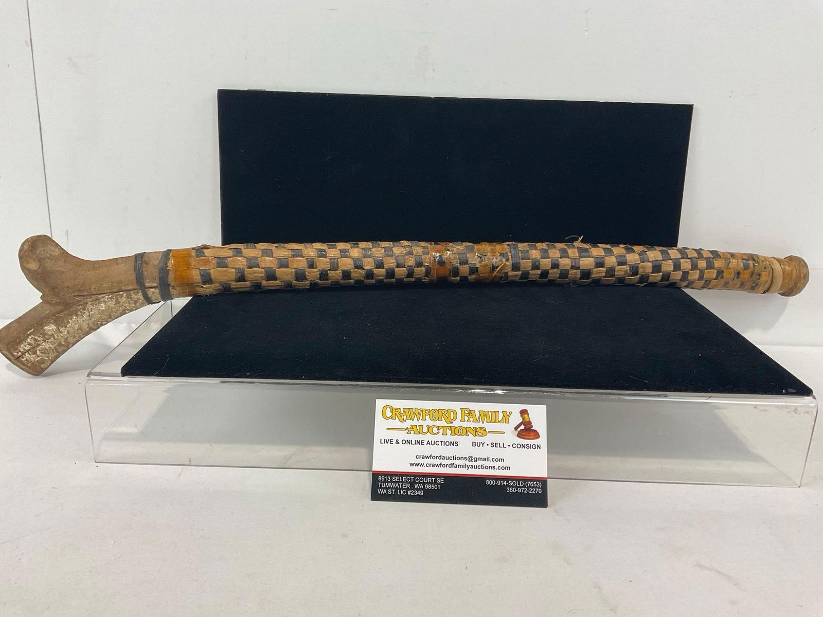 Authentic vintage WWII era Fijian Ula (War Club) Wooden Club w/ Curve & Knot End w/ Woven Handle (1 of 4)