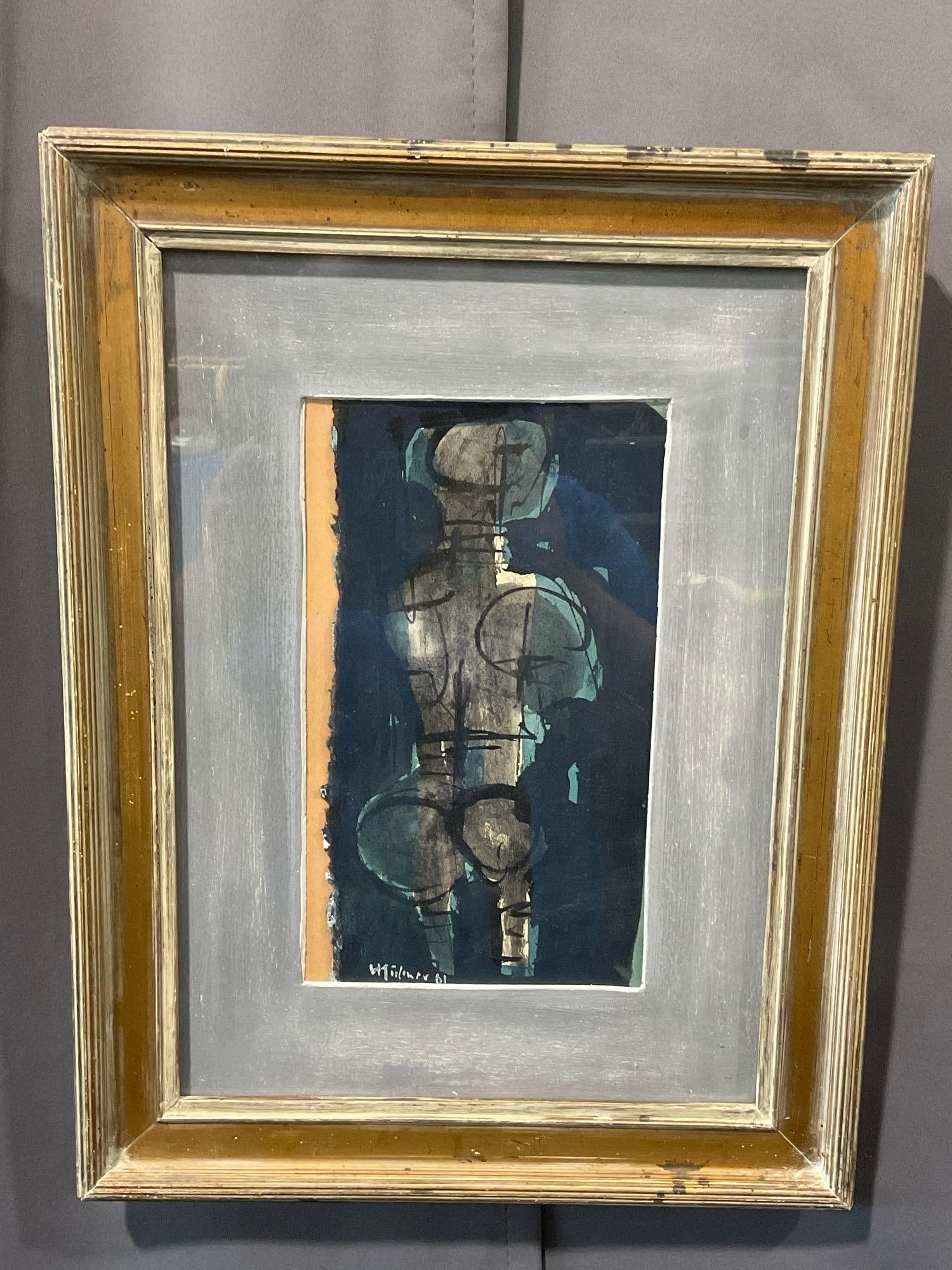 Framed Signed Original Watercolor, a human figure by Herbert Siebner 1961, 18h x 14w x 2d inches (1 of 6)