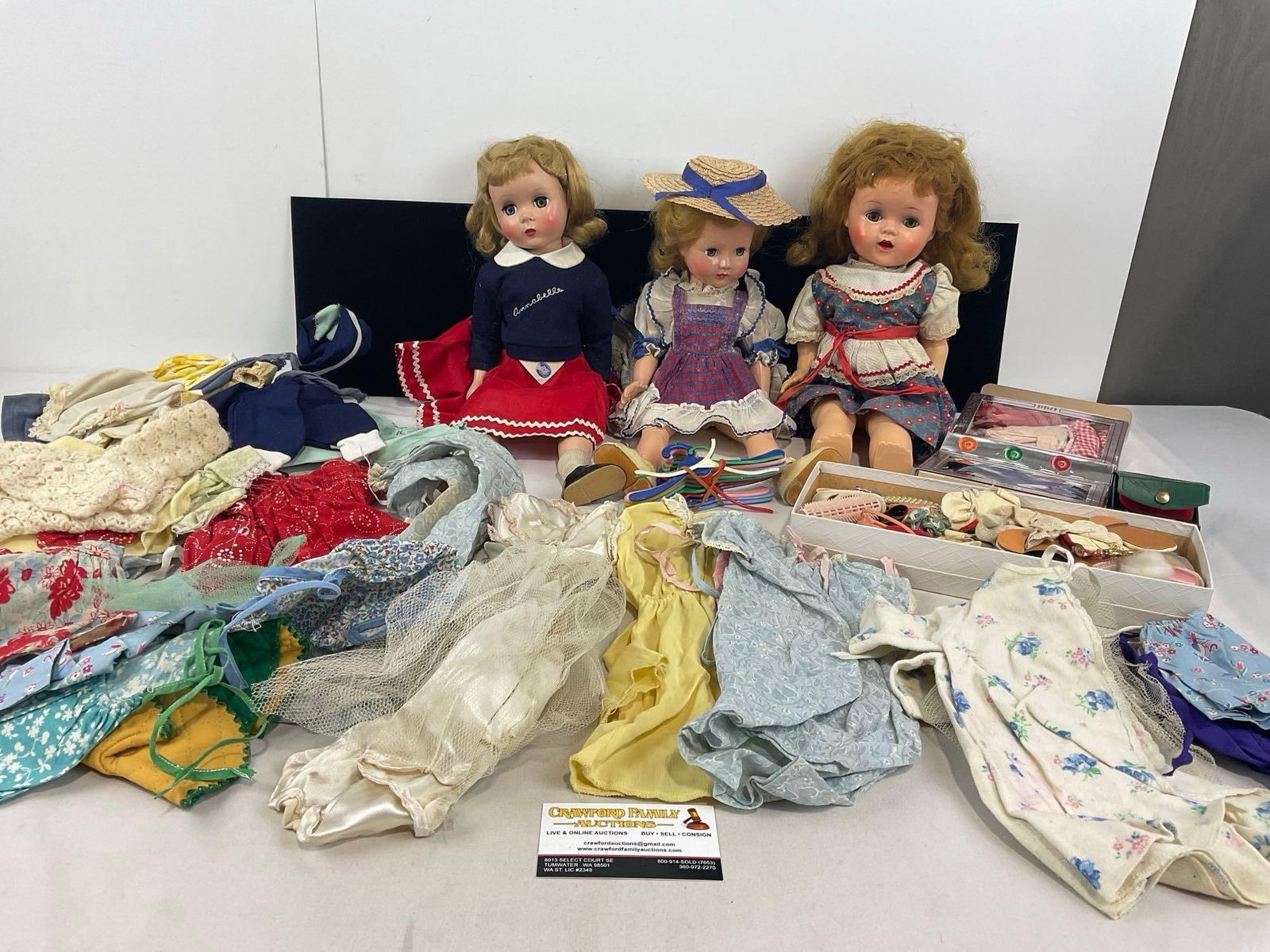 Three Dolls, Madame Alexander Annabelle, Effanbee School Girl, Ideal & assorted Doll Clothes (1 of 8)