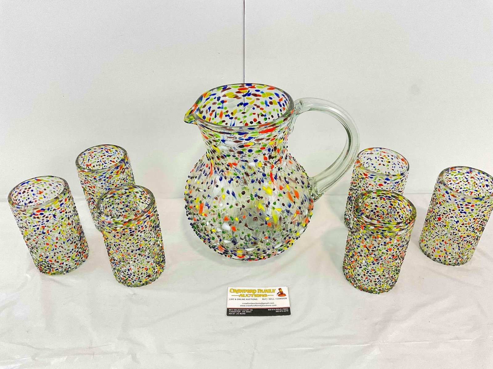 Vintage Colorful Confetti Pebble Glass Pitcher w/ 6 Cups. Excellent Condition. See pics. (1 of 7)