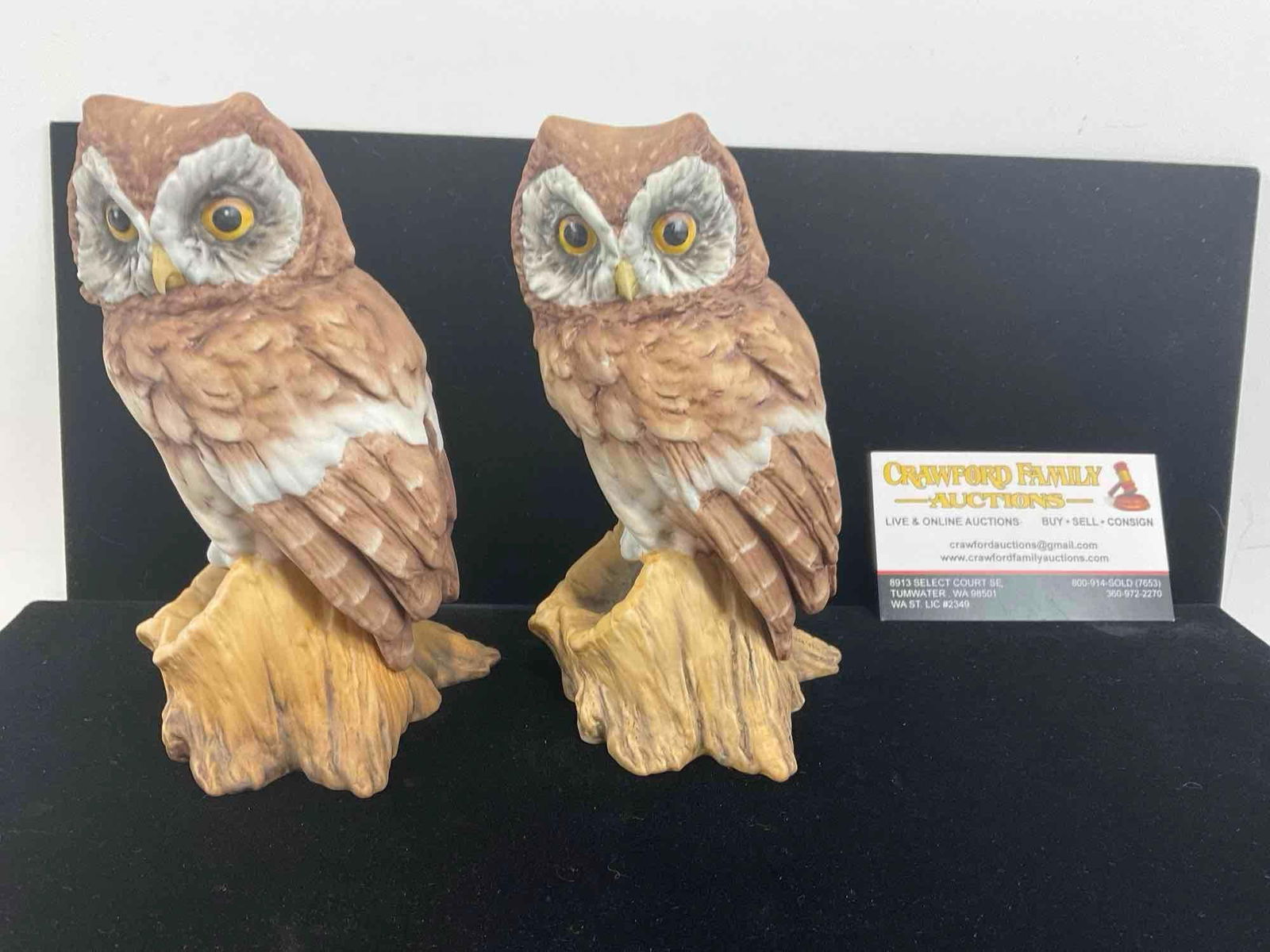 Pair of Vintage Kaiser Bisque Porcelain Handpainted Owls, 5 inches tall: Both have Golden Crown E&R Stickers, and marked Kaiser W Germany. Appears to be in good shape. The piece measures approx 5.5h x 4w x 3.5d inches. See pics. E-4030