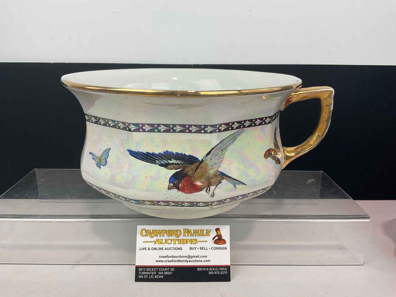 Antique Nelson Ware Hanley England Chamber Pot, w/Pearlescent finish, approx 6h x 12w x 11d inches (1 of 5)