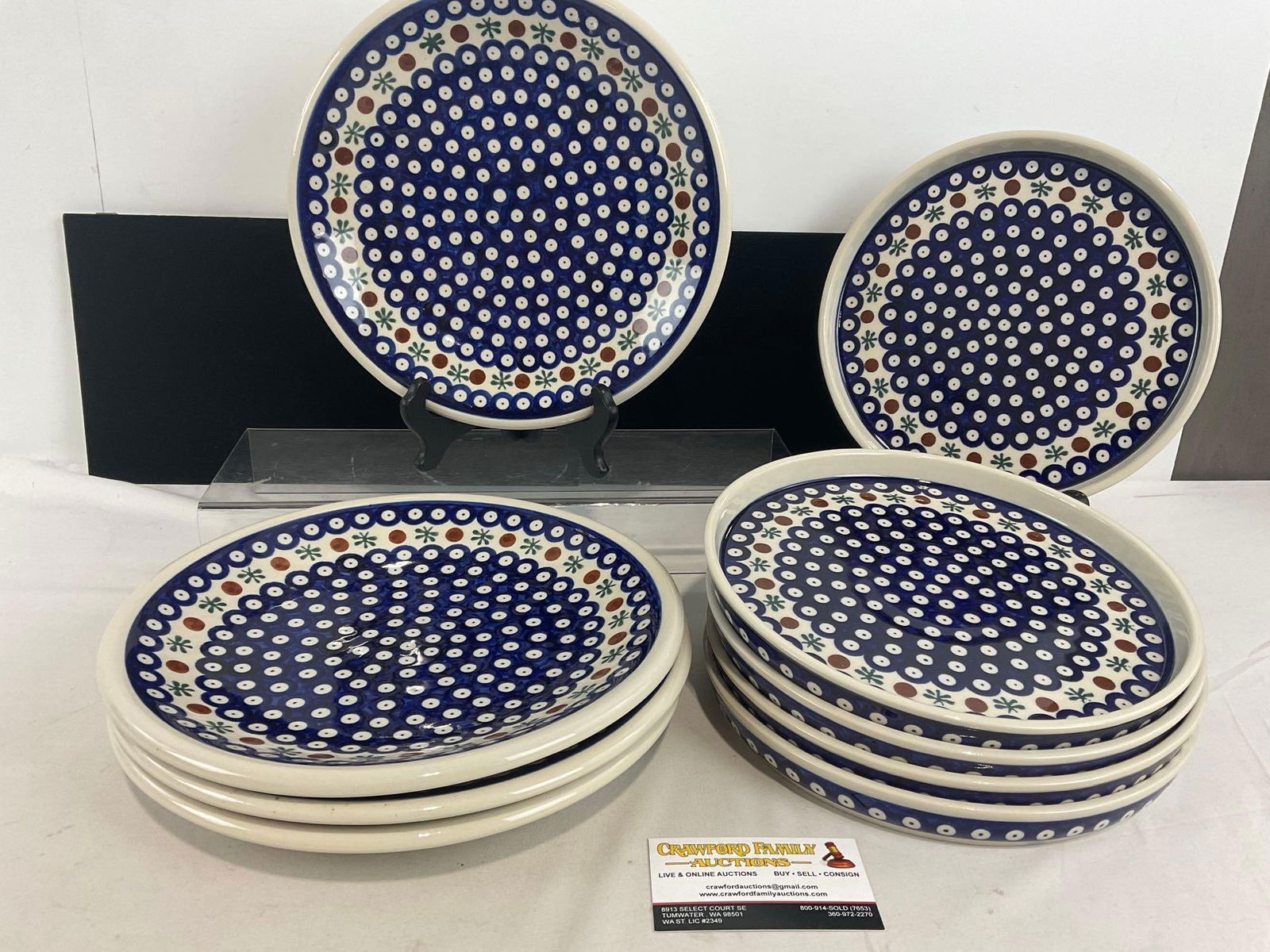 9 Vintage Polish Handpainted Glazed Porcelain same pattern, 4 Plates, & 5 Rimmed Plates (1 of 2)