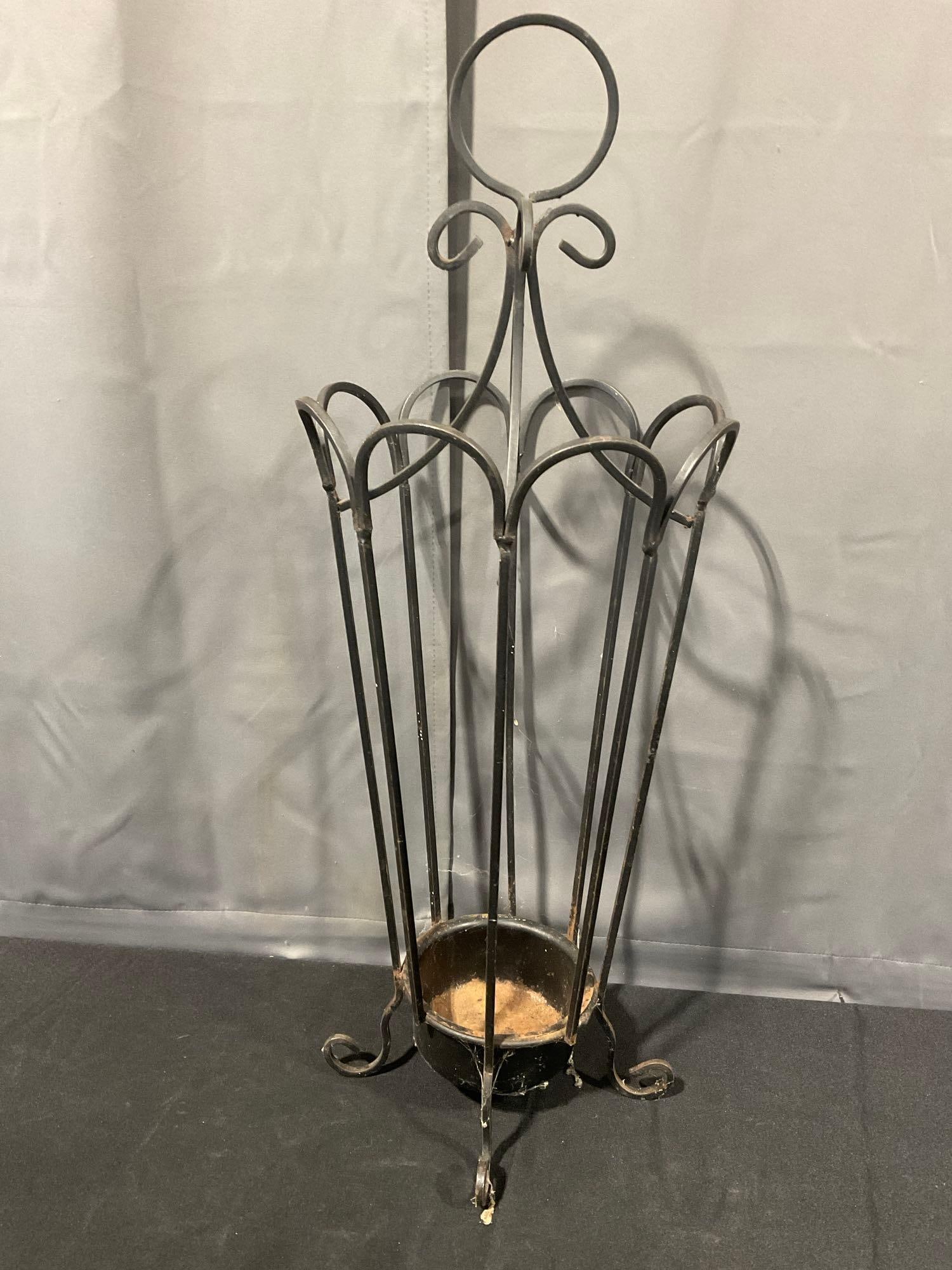 Wrought Iron Fire Tool Holder, w/ carrying handle, approx 31h x 12w x 12d inches (1 of 4)