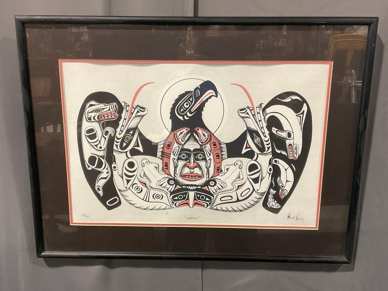 Framed Signed & #d 103/155 Litho titled Creation by RickyHarry/Xwalacktun, Native American Artist (1 of 5)