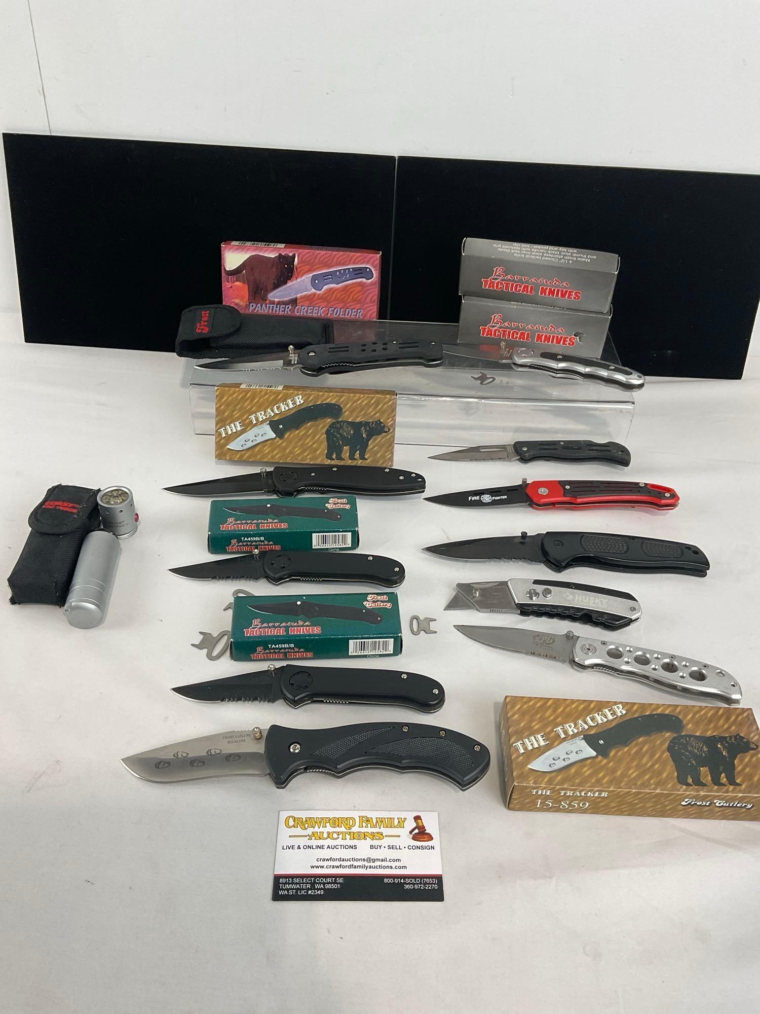 Variety of 11 Knives, Frost Cutlery, some w/ box and nylon cases, Barracuda, Husky, The Tracker (1 of 4)