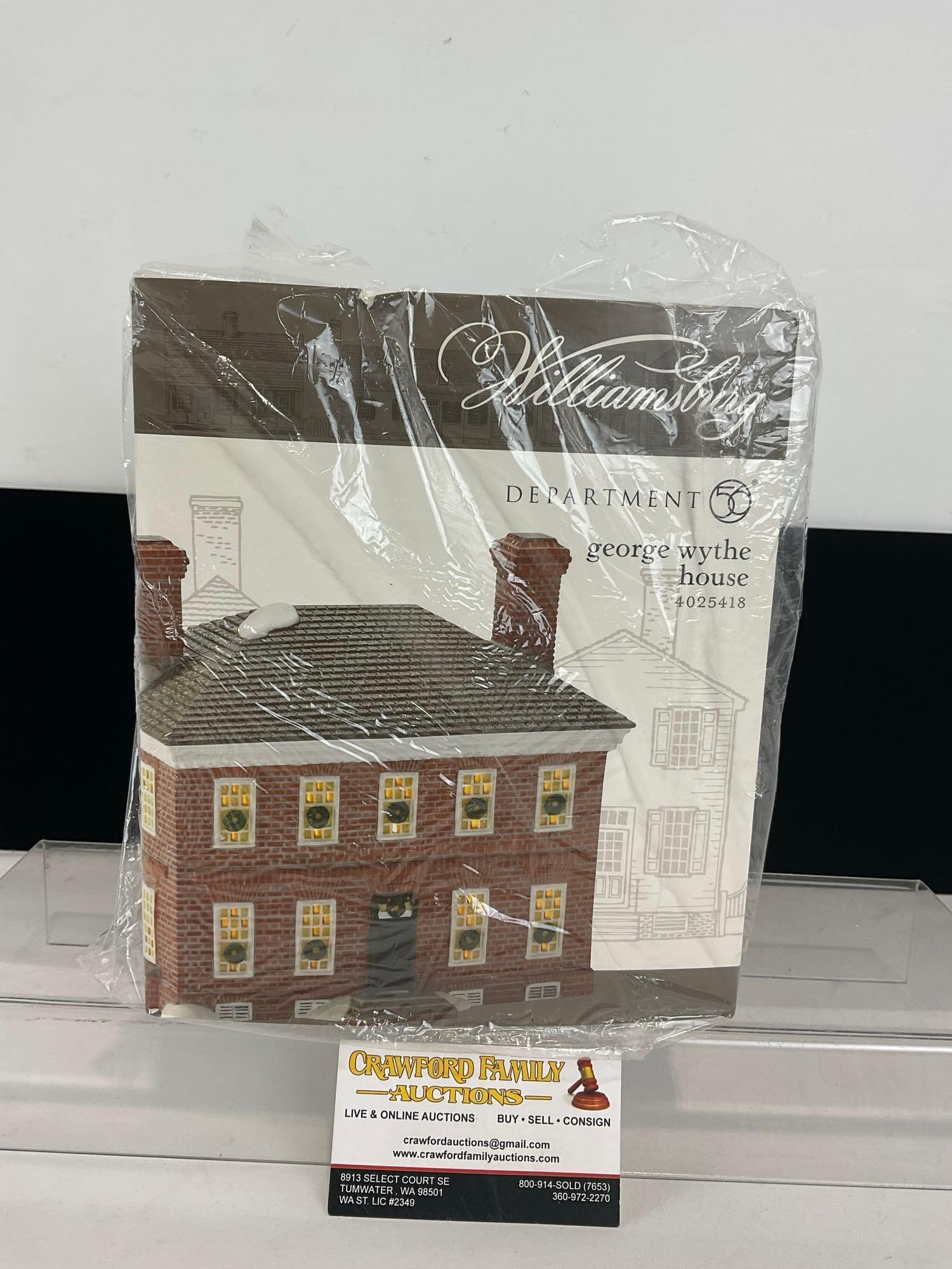 Department 56 Williamsburg George Wythe House NIB Sealed Porcelain Figures: Appears to be in good shape. The piece measures approx 10h x 8w x 8d inches. See pics. E-4690