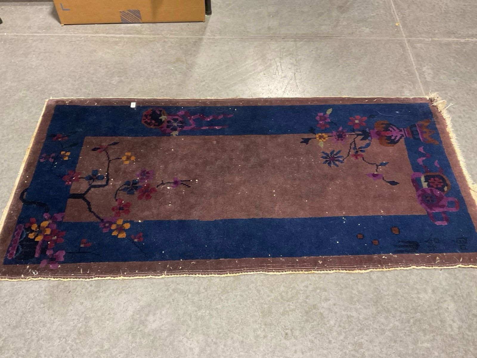 Antique Persian Handknotted Rug, Dark Purple & Dark Royal Blue, Floral Tree & Potted Flowers Design (1 of 5)