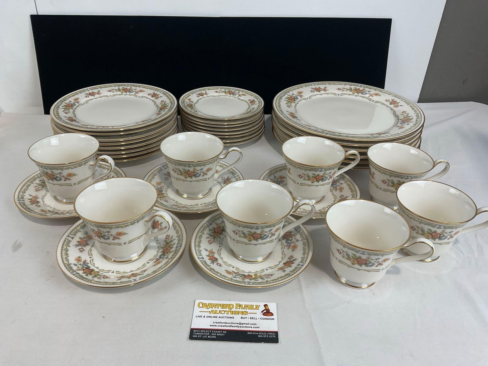 Noritake China, 7236 Homage Pattern, Handpainted China, 37 pieces: 8 bread, lunch & dinner plates, cups, & 5 saucers. Appears to be in good shape. The piece measures approx 8h x 16w x 12d inches. See pics. E-4730 *Oversized shipping may apply*