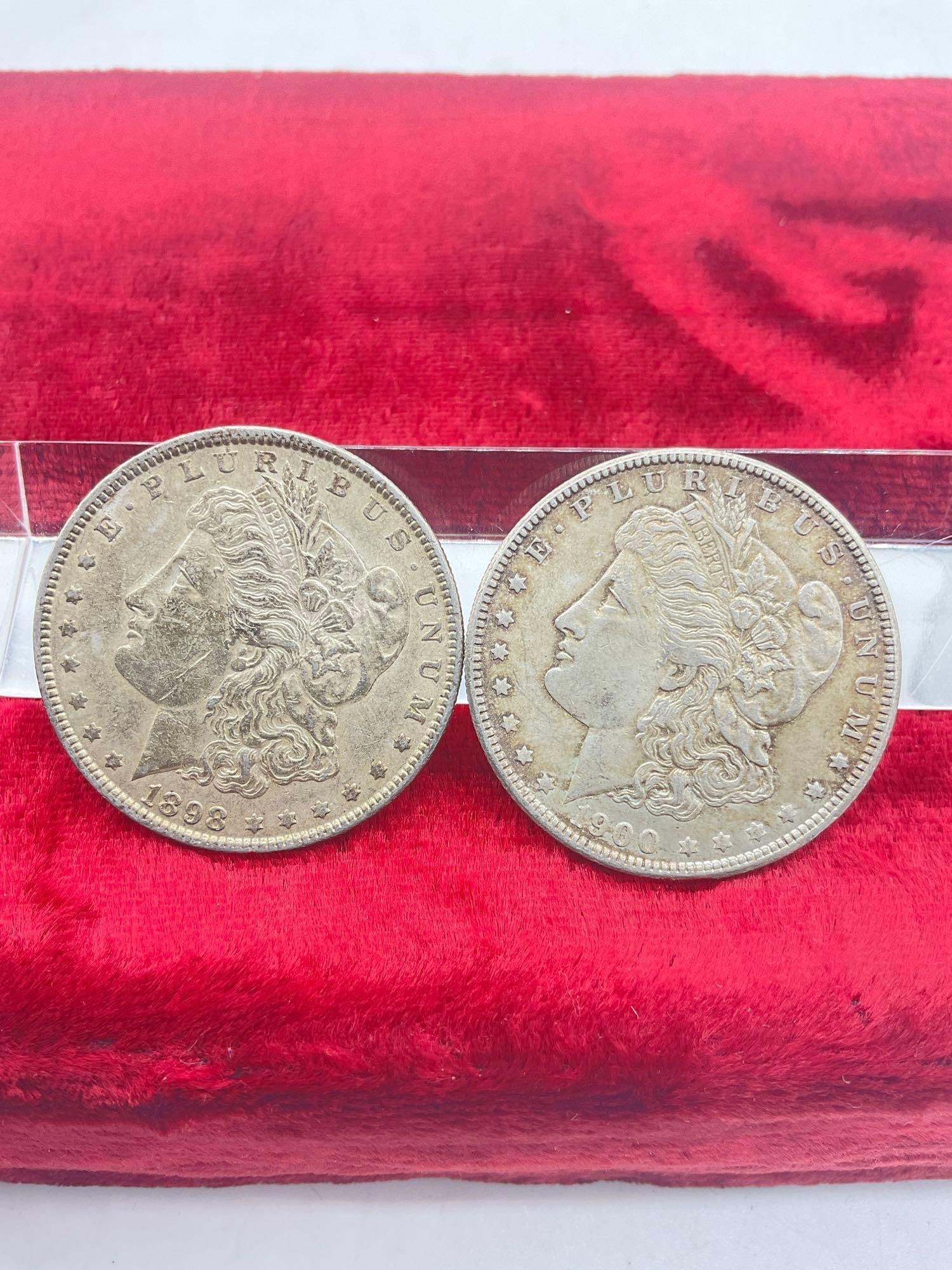 Antique 1898 & 1900 Silver Morgan Dollars , Nice coins (1 of 2)