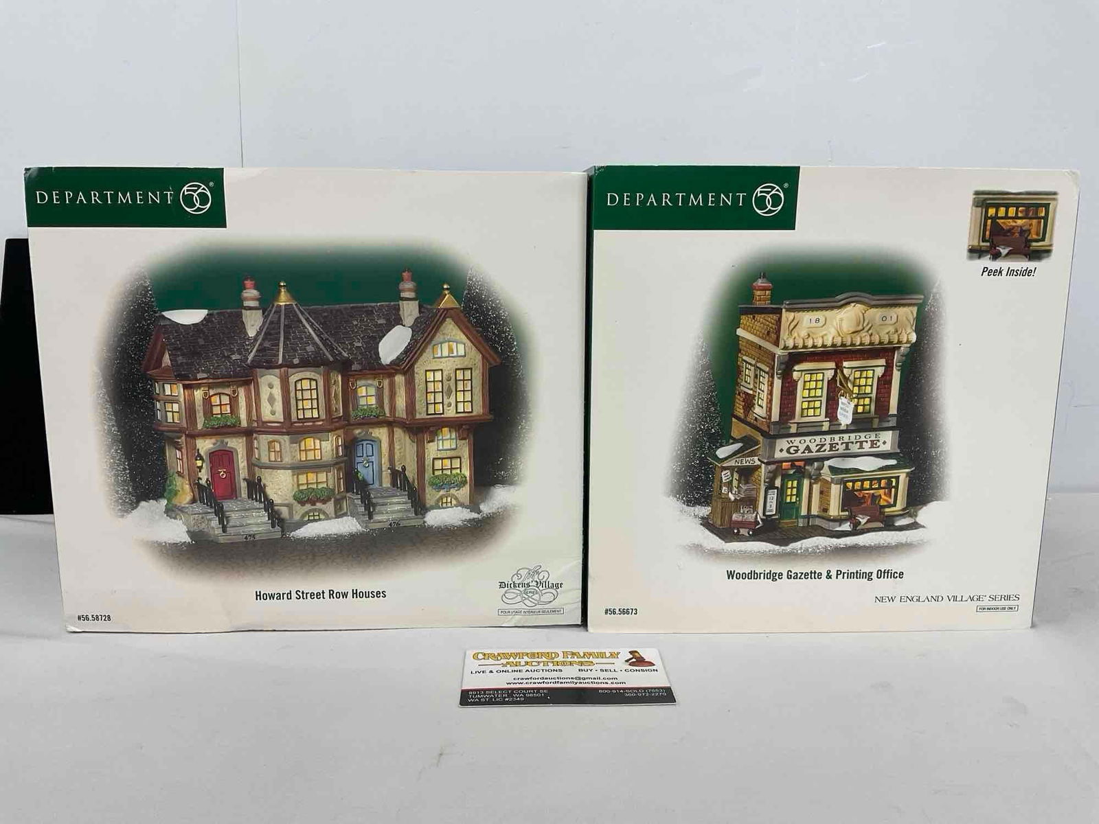 Department 56 Ceramic Buildings, Howard Street Row Houses + Woodbridge Gazette & Printing Office: Appears to be in good shape. The piece measures approx 13h x 10w x 11d inches. See pics. E-4690