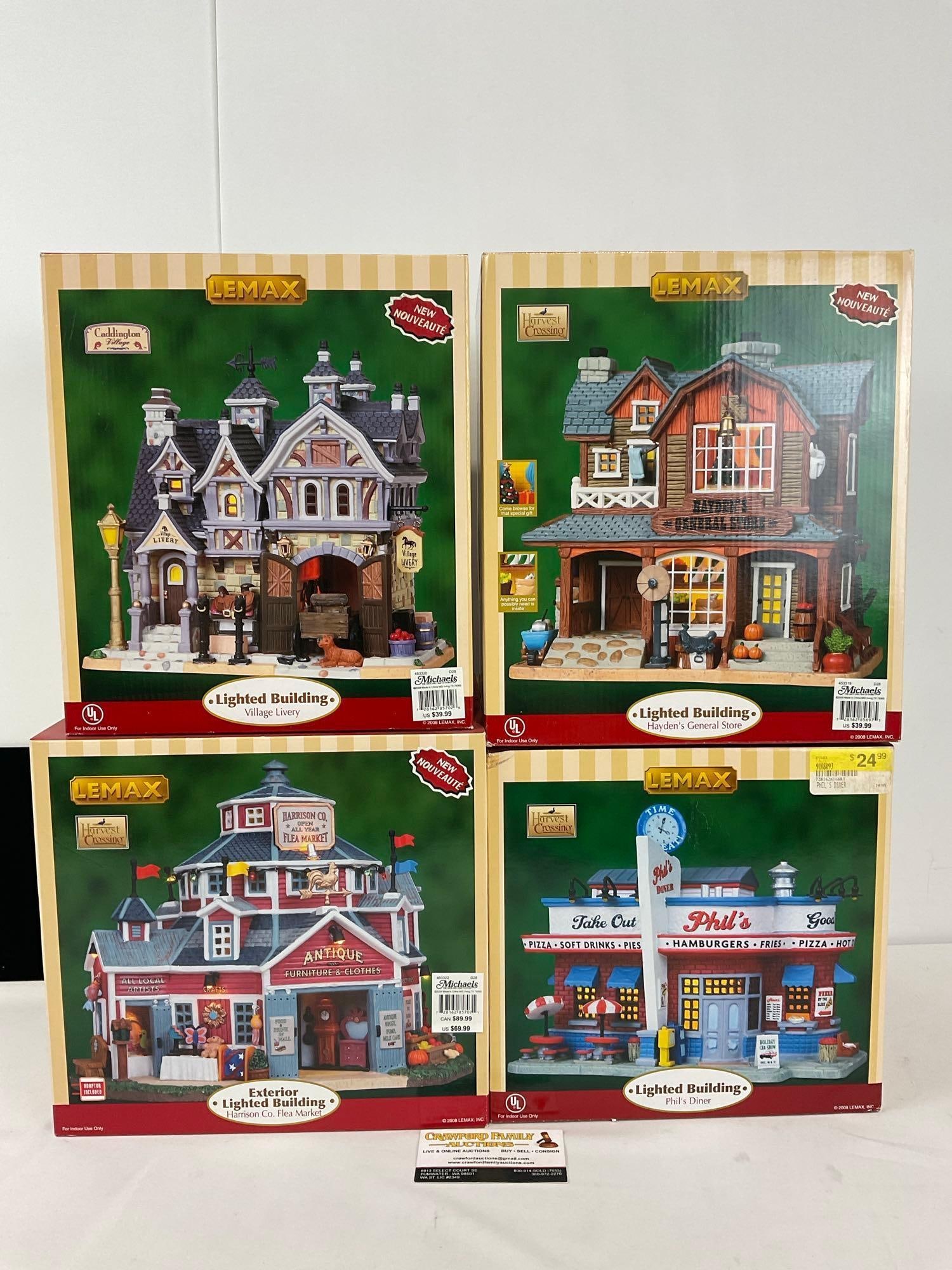 Lemax Village Collection, Set of 4 in box, Village Livery, Haydens General Store, Phils Diner, & (1 of 5)
