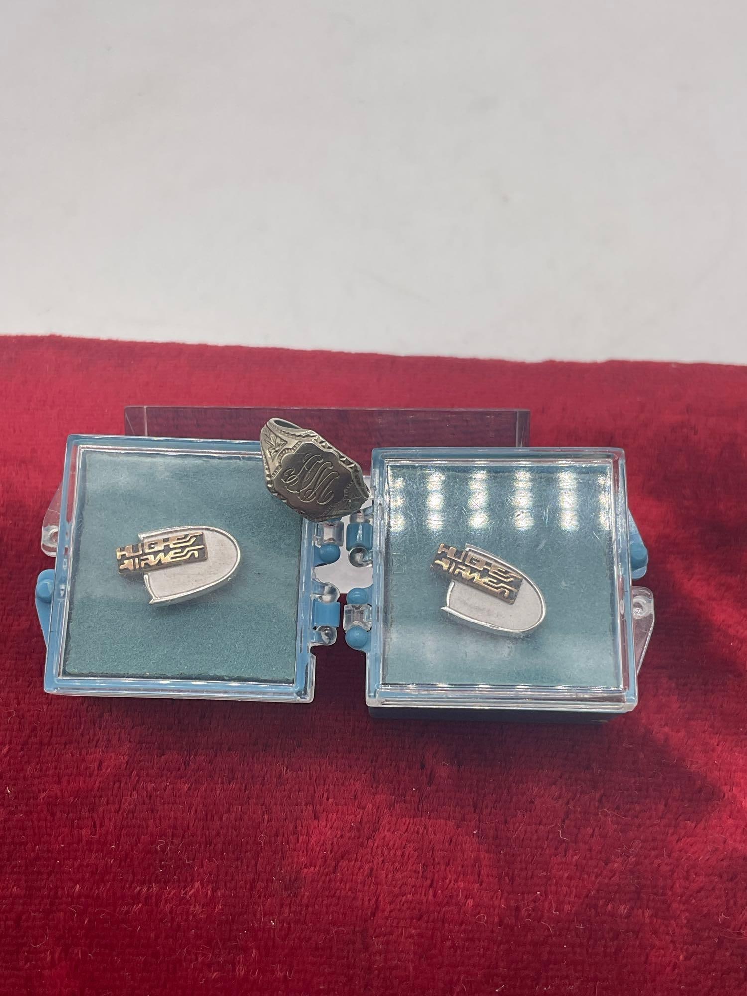 10K white gold antique baby's ring & 2 10k gold pins 4.31 grms: C-4660 Gold was weighed with out the backing for the pins. 