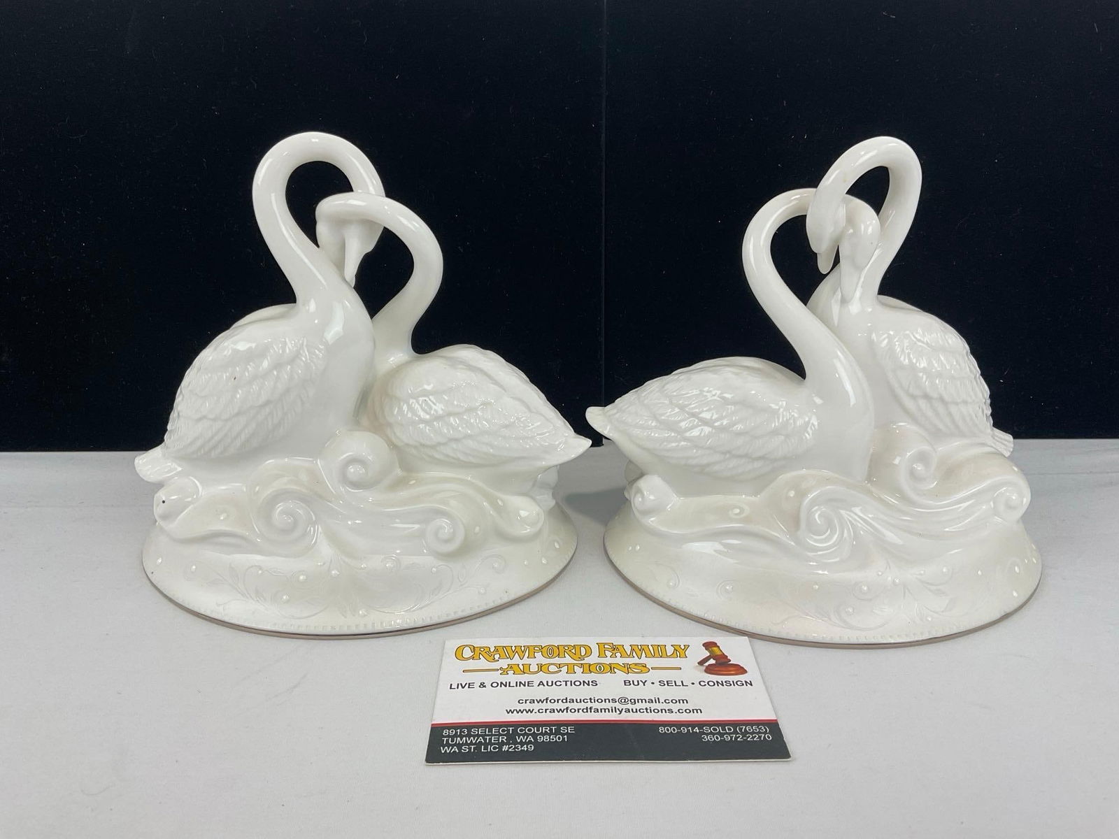 Pair of Wedding Promises Opal Innocence Swans Cake Toppers, 7 inches tall: Appears to be in good shape. The pieces measures approx 7h x 9w x 12d inches. See pics. E-4720