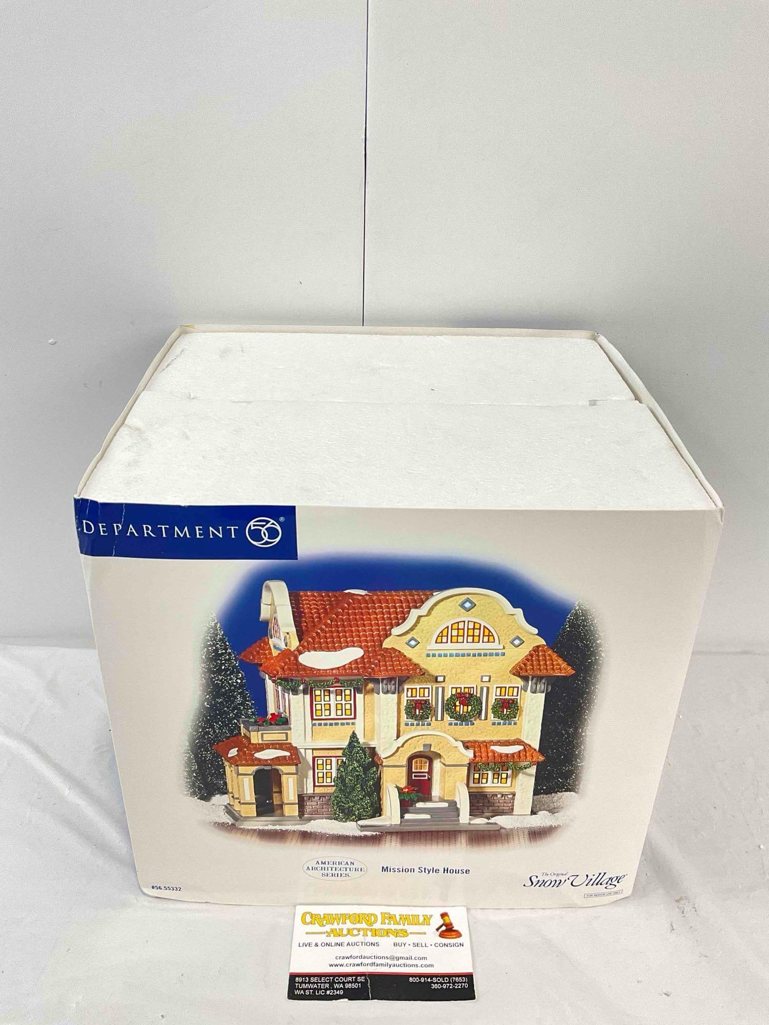 LNIB Department 56 Snow Village Ceramic Mission Style House. Excellent Condition. See pics.: LNIB Department 56 Snow Village Ceramic Mission Style House. Excellent Condition. Opened for photographs, still in original packaging, condition is excellent. Measures 10" x 9" x 9" DM-4690