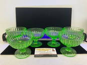 6 Vaseline Glass Dessert Cups, Fluoresces in blacklight, 5 inches tall