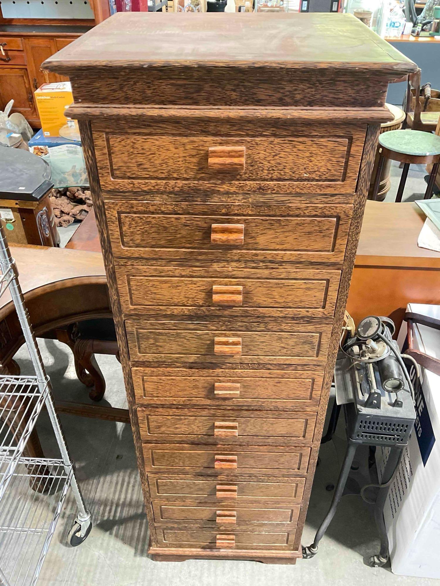 Handsome Made in Indonesia 10-Drawer Wooden Filing Cabinet w/ Lovely Grain. See pics. (1 of 9)