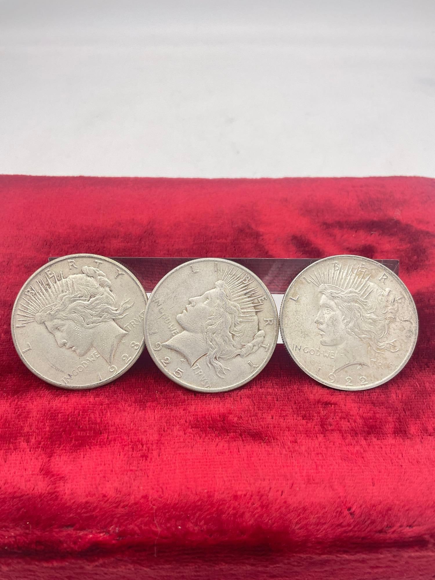 3 x antique Silver Peace dollars 1x 1925 & 2 x 1922 nice coins (1 of 4)