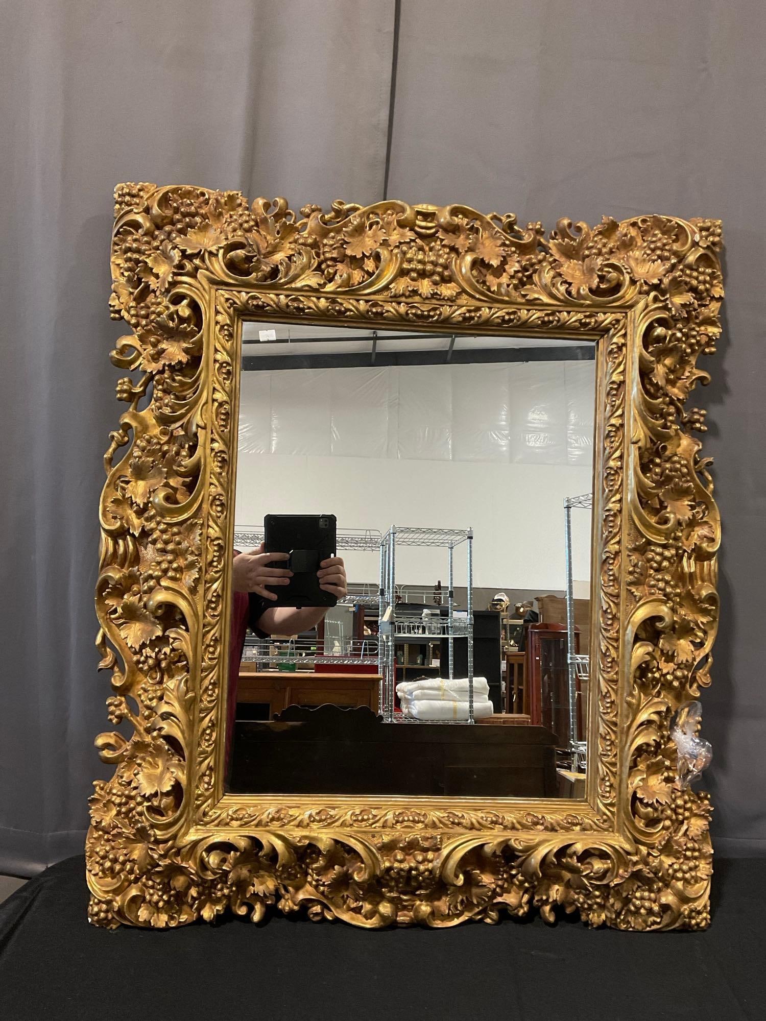 Gilt Ornate Grape Cluster Carved Wooden Framed Mirror, 31h x 35w x 5d inches (1 of 8)