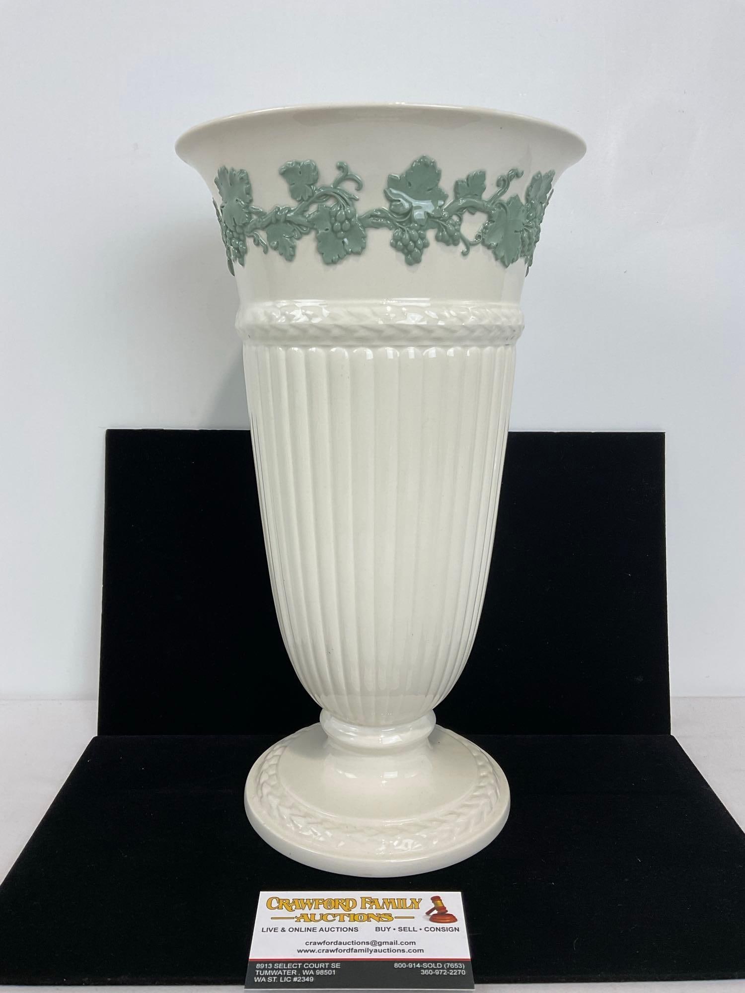 Wedgwood of Etruria & Barlaston, Embossed Queens Ware Vase, Overlaid Grape Cluster Design, 14x8x8... (1 of 4)