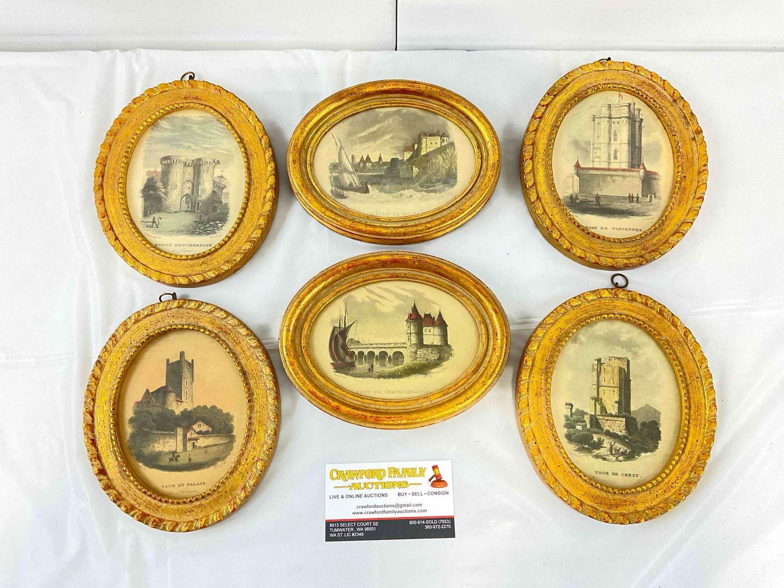 6 pcs Framed Vintage Lithographs of French Locales, incl. Tour de Palais. Very Good Condition. (1 of 7)