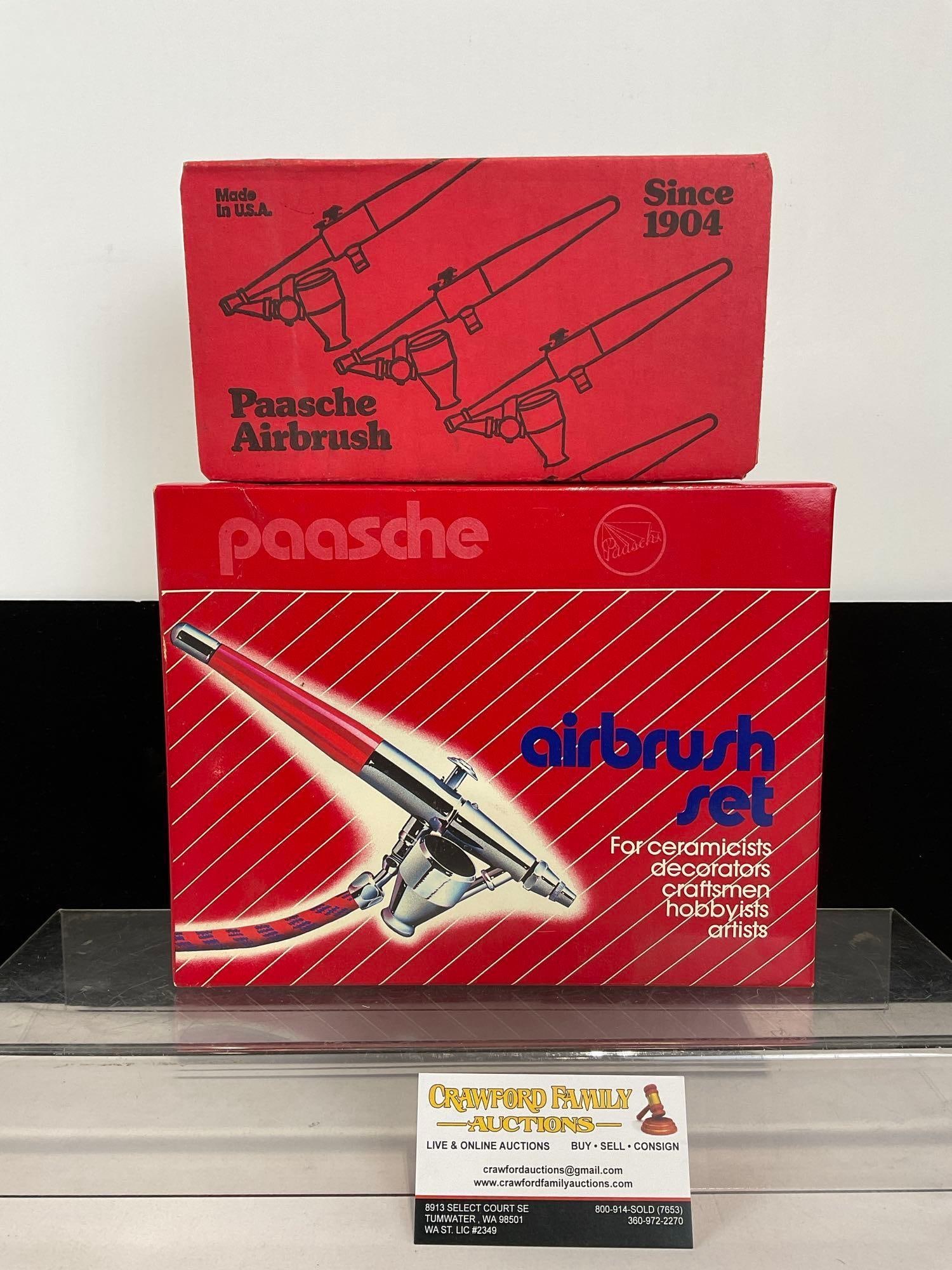 Paasche Airbrush & Set, AEC Air Eraser & VL Airbrush Set, seems complete, in boxes (1 of 5)