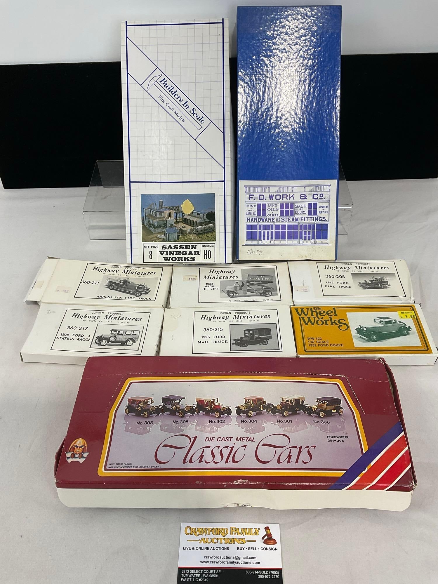Die Cast Set of Classic Cars, Highway Miniature Kits, Builders in Scale, FD Work & Co Kits, HO Sc... (1 of 6)