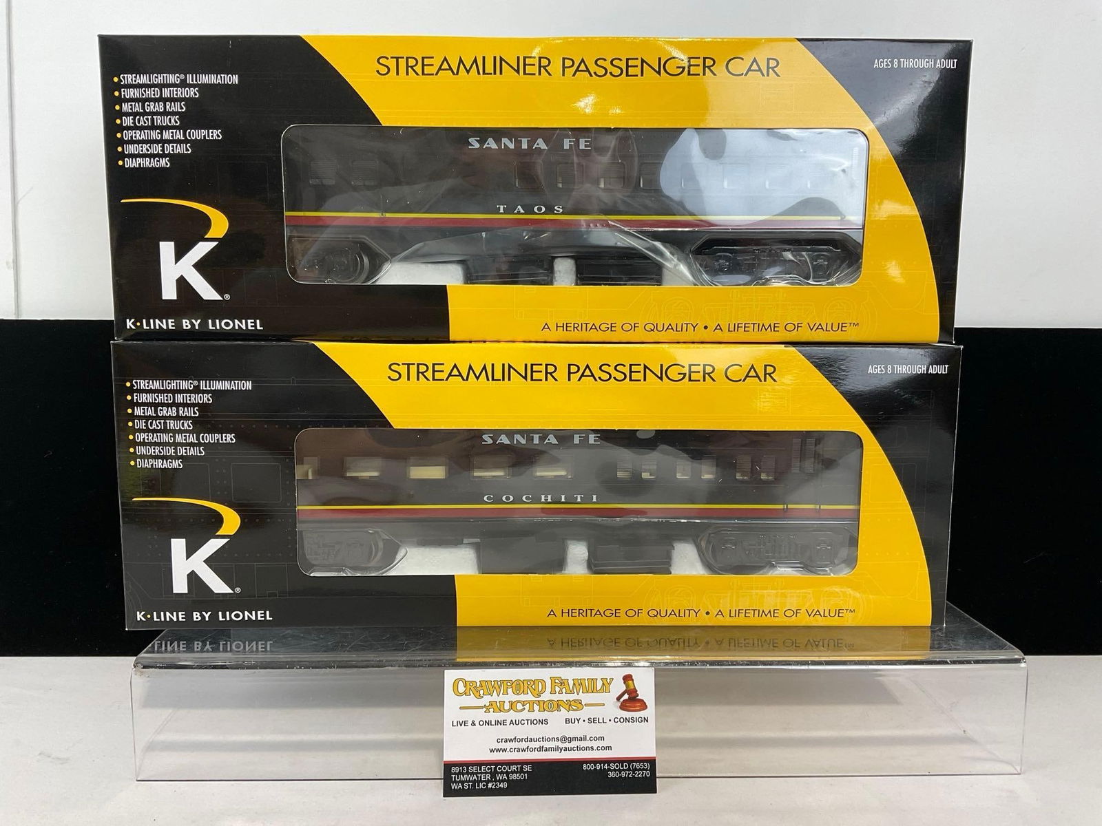 2x K-Line by Lionel Santa Fe Set Train Cars, Cochiti Diner 6-21205 & Taos Combine 6-21206 in boxes (1 of 4)