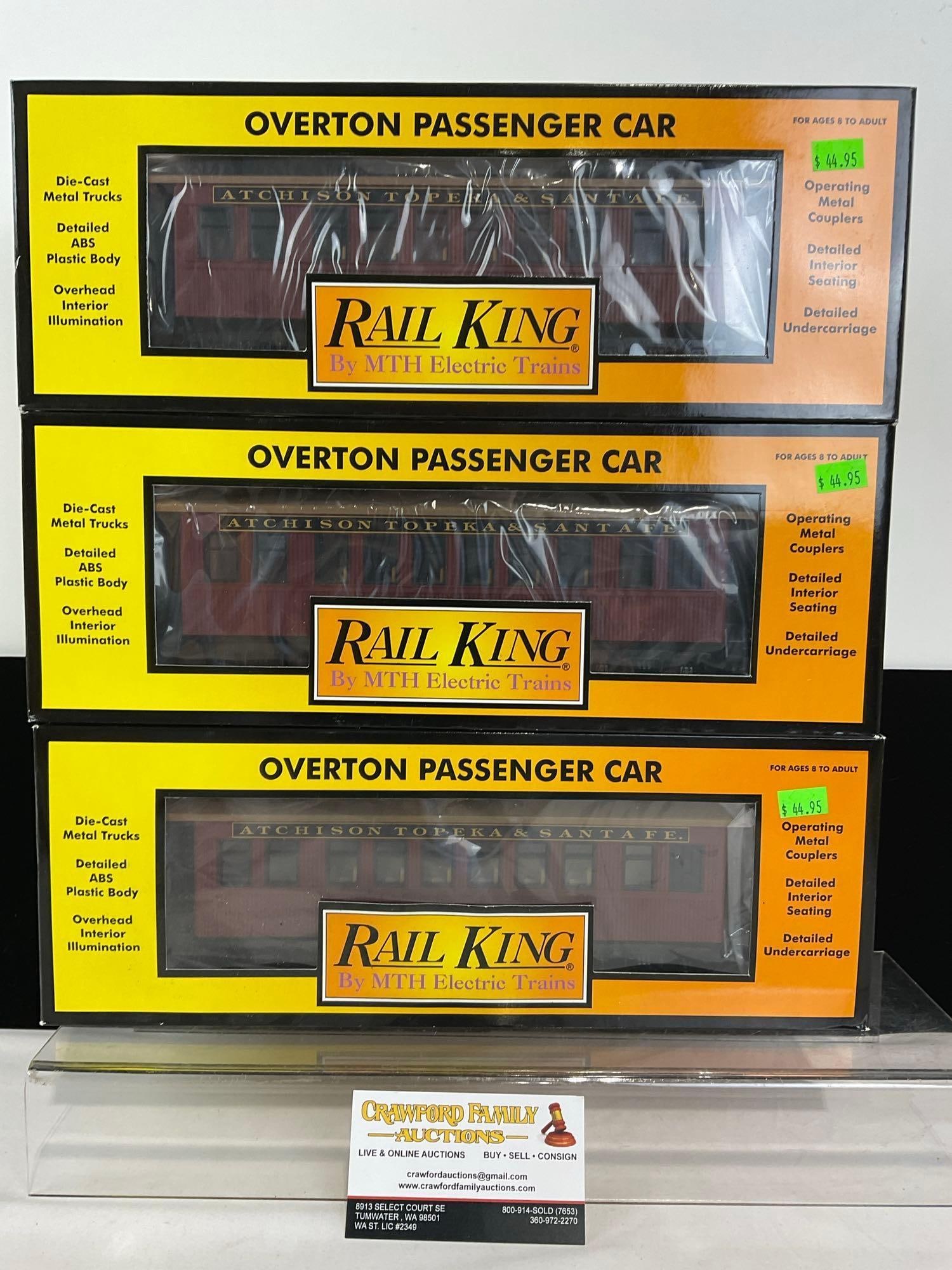 3x Rail King ATSF Overton Train Cars in box, 3x Passenger Coaches 180, 182 &187 (1 of 3)