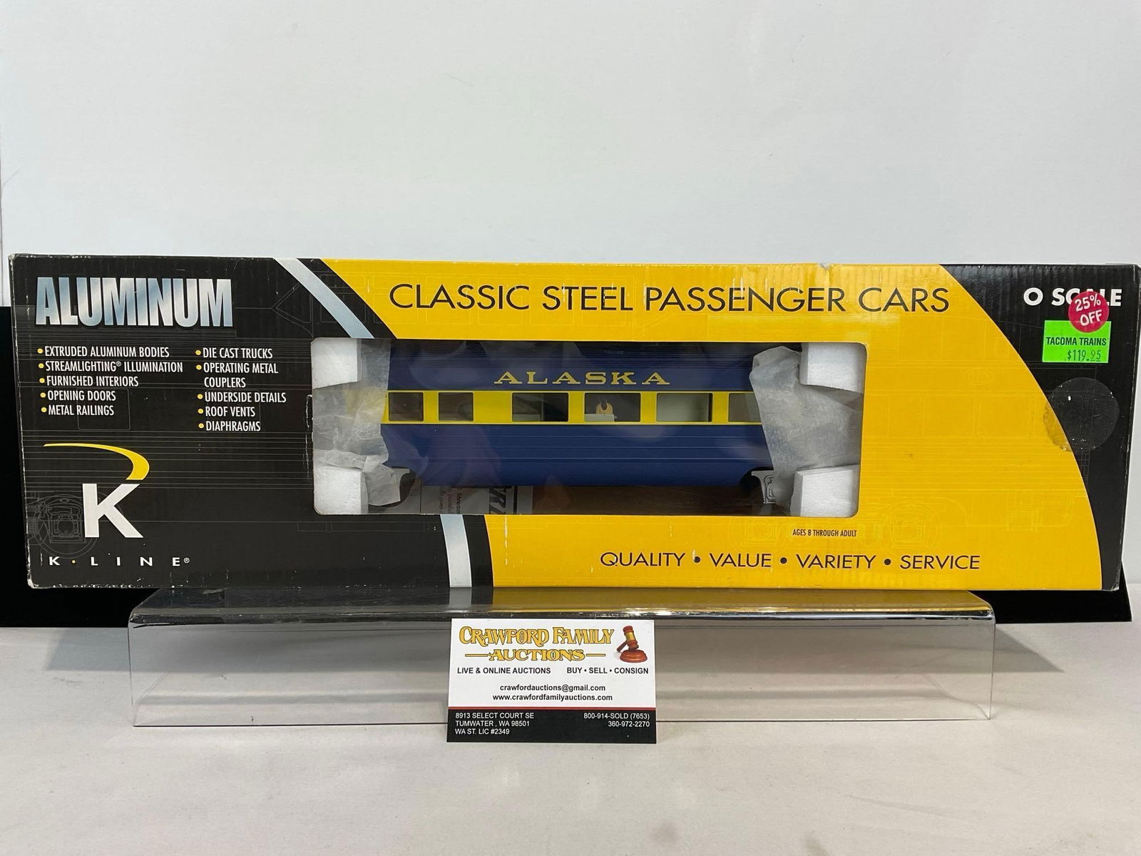 K-Line by Lionel Alaska Denali O Scale 16 inch Extruded Aluminum Business Car, LNIB (1 of 7)