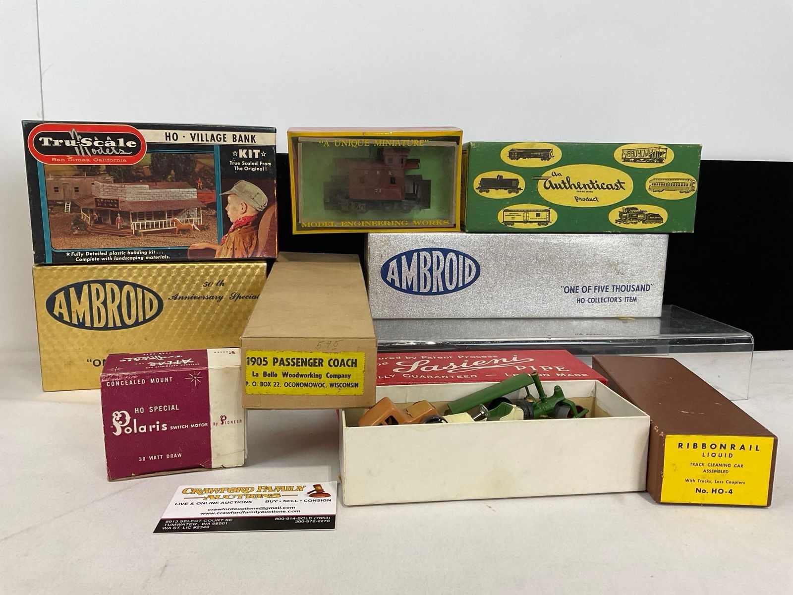 Train HO Scale Models & Kits, by Polaris, Tru-Scale, Ambroid, & 8 Diecast Cars, 9 boxes (1 of 6)