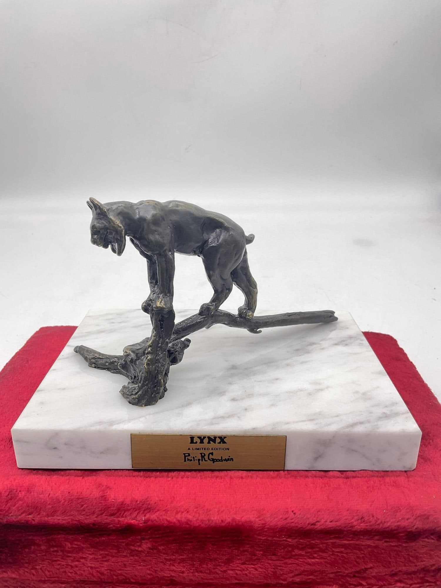 Nice cast bronze Lynx sculpture on marble stand by Philip R Goodwin (1 of 5)
