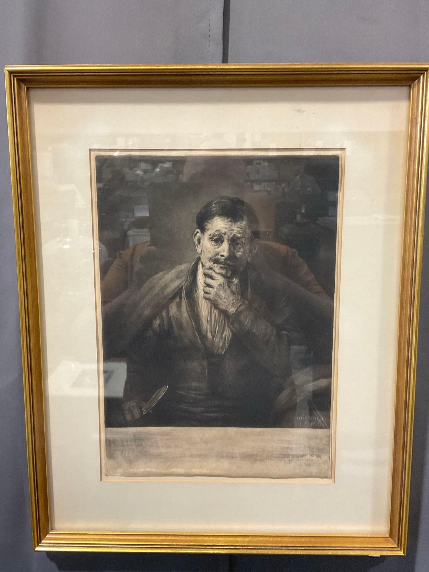 Framed Rembrandt Print, Saint Bartholomew titled Man with a Knife, 22h x 18w inches: Appears to be in good shape. The outside dimensions measure approx 22h x 18w x 3d inches. see pics. E-4800