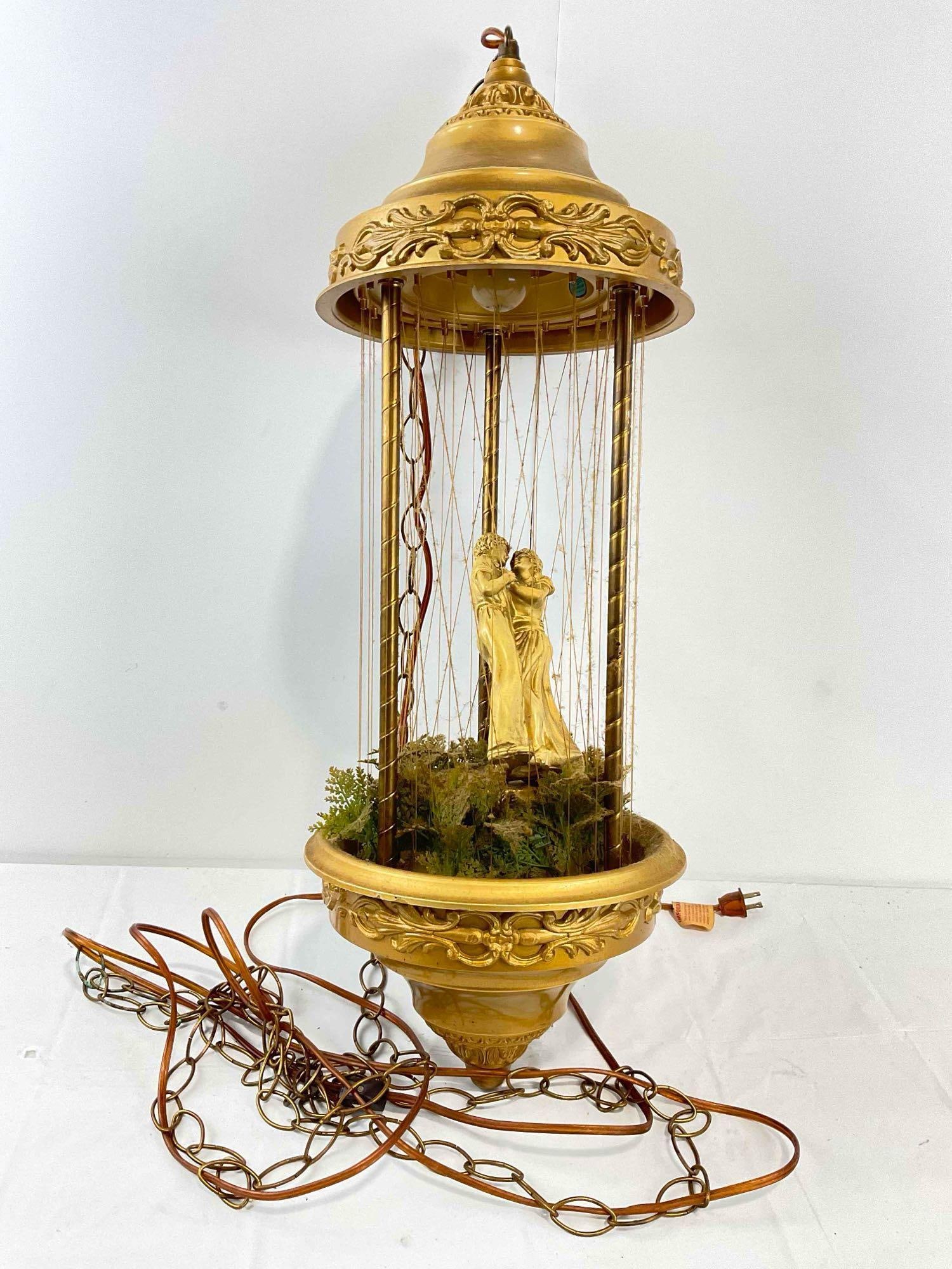 Vintage Mineral Oil Lamp w/ Dancing Couple. Untested, Needs Repair, As Is Condition. See pics.: Vintage Mineral Oil Lamp w/ Dancing Couple. Untested, Needs Repair, As Is Condition. Dancing couple are loose, needs a cleaning, doesn't work. Minor wear indicative of age, needs repair, sold As Is. M