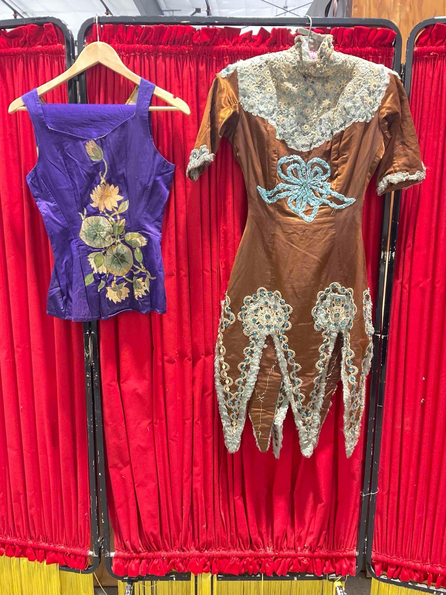 2 pcs Vintage Dance Dress Costumes, 1x Hand Painted, 1 w/ Glass & Metal Beads. See pics. (1 of 19)