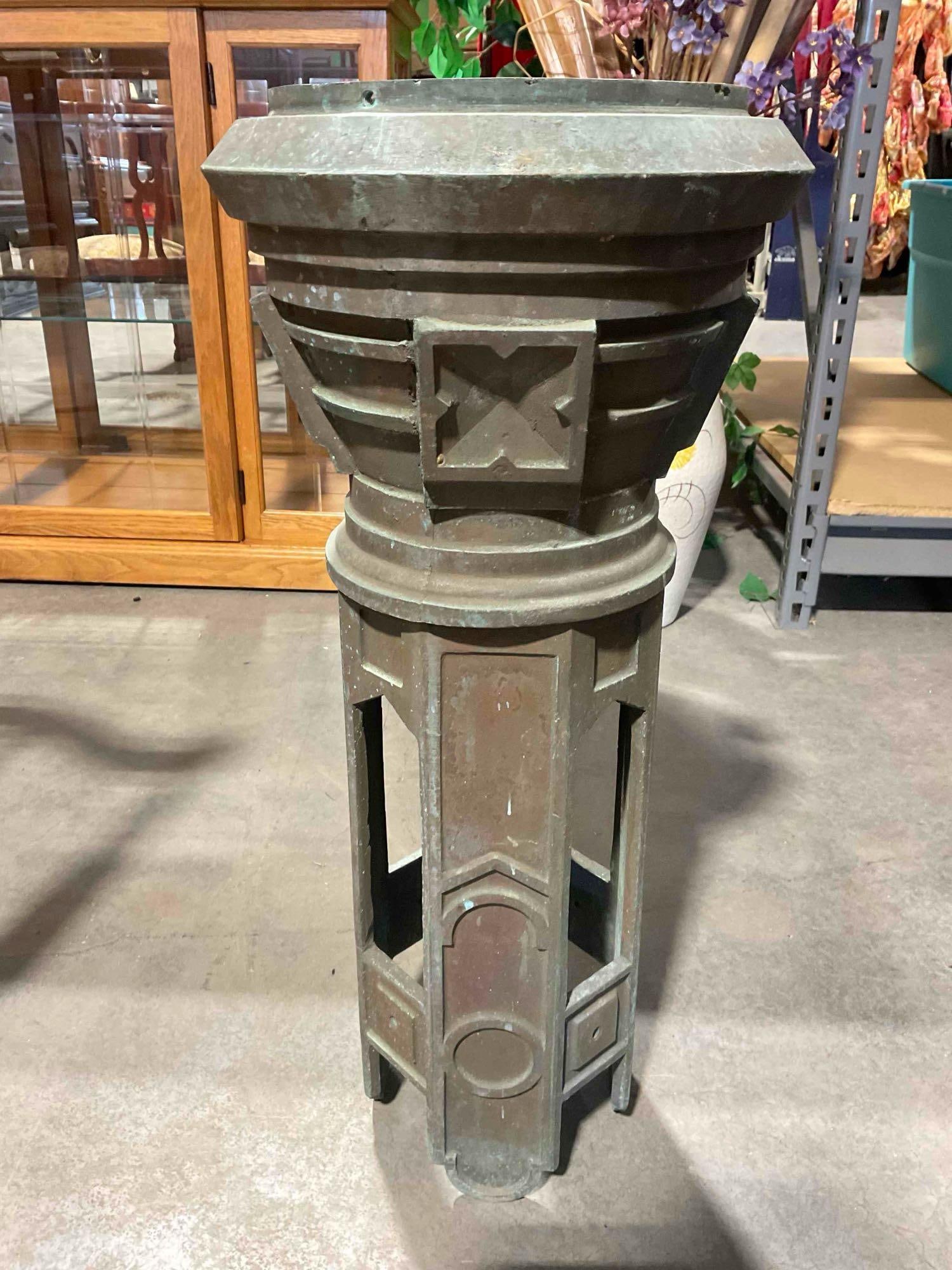 Vintage Art Deco Patinated Brass? Metal Planter Stand. Very Good Condition. Stands 28" Tall! (1 of 6)