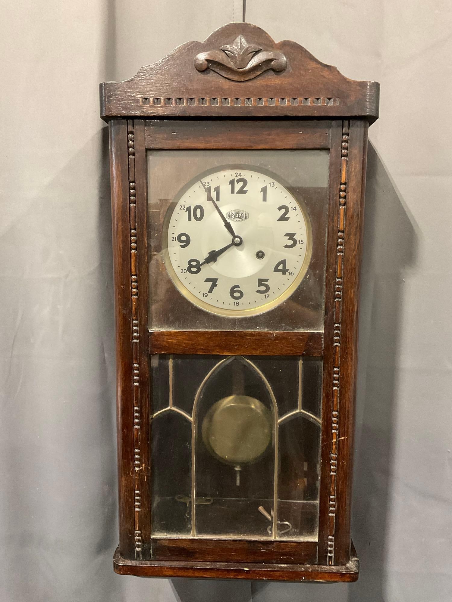 Antique EKA Schwarzwalder Time Strike Wall Clock Pendulum & key, 31h x 13w x 9d inches (1 of 7)