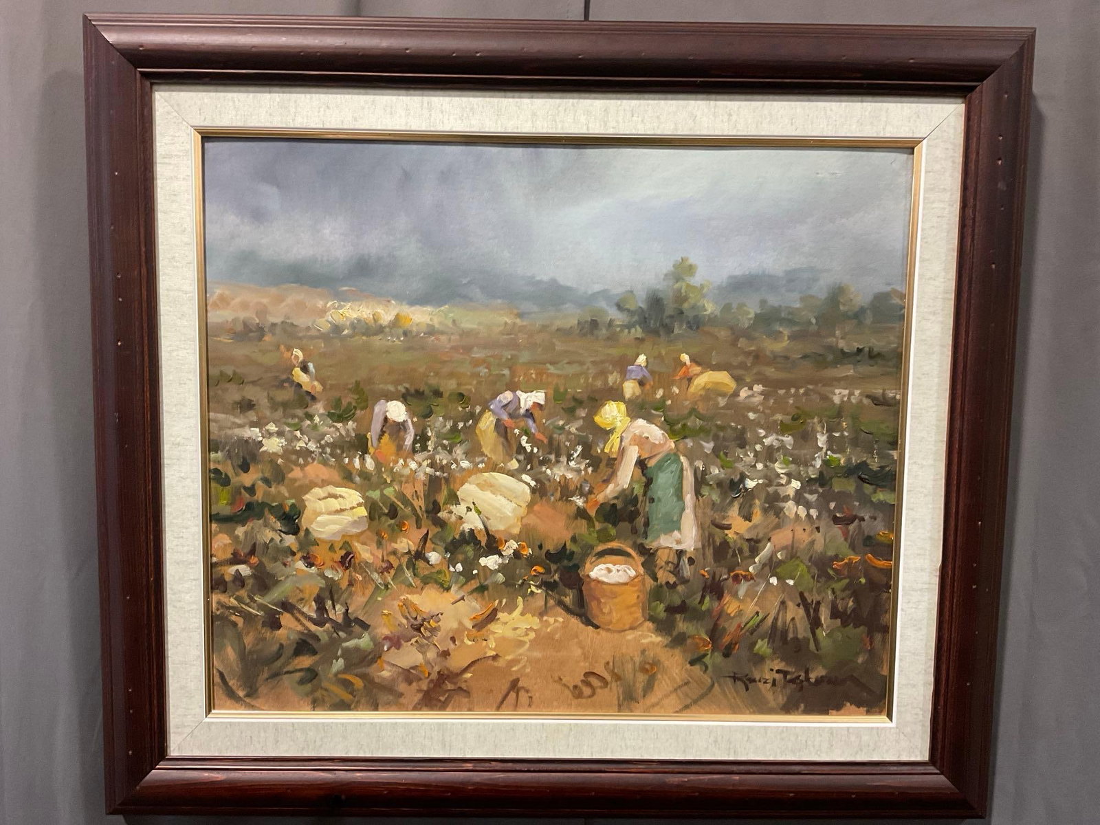 Framed Oil on Canvas, Women Gathering in a Field, signed by Prominent Turkish Artist, Remzi Taski...: Original Piece Is signed in the lower right corner, something. Appears to be in good shape. The piece measures approx 28h x 31w x 4d inches. See pics. E-5170 Valued 200-500 About the Artist Background