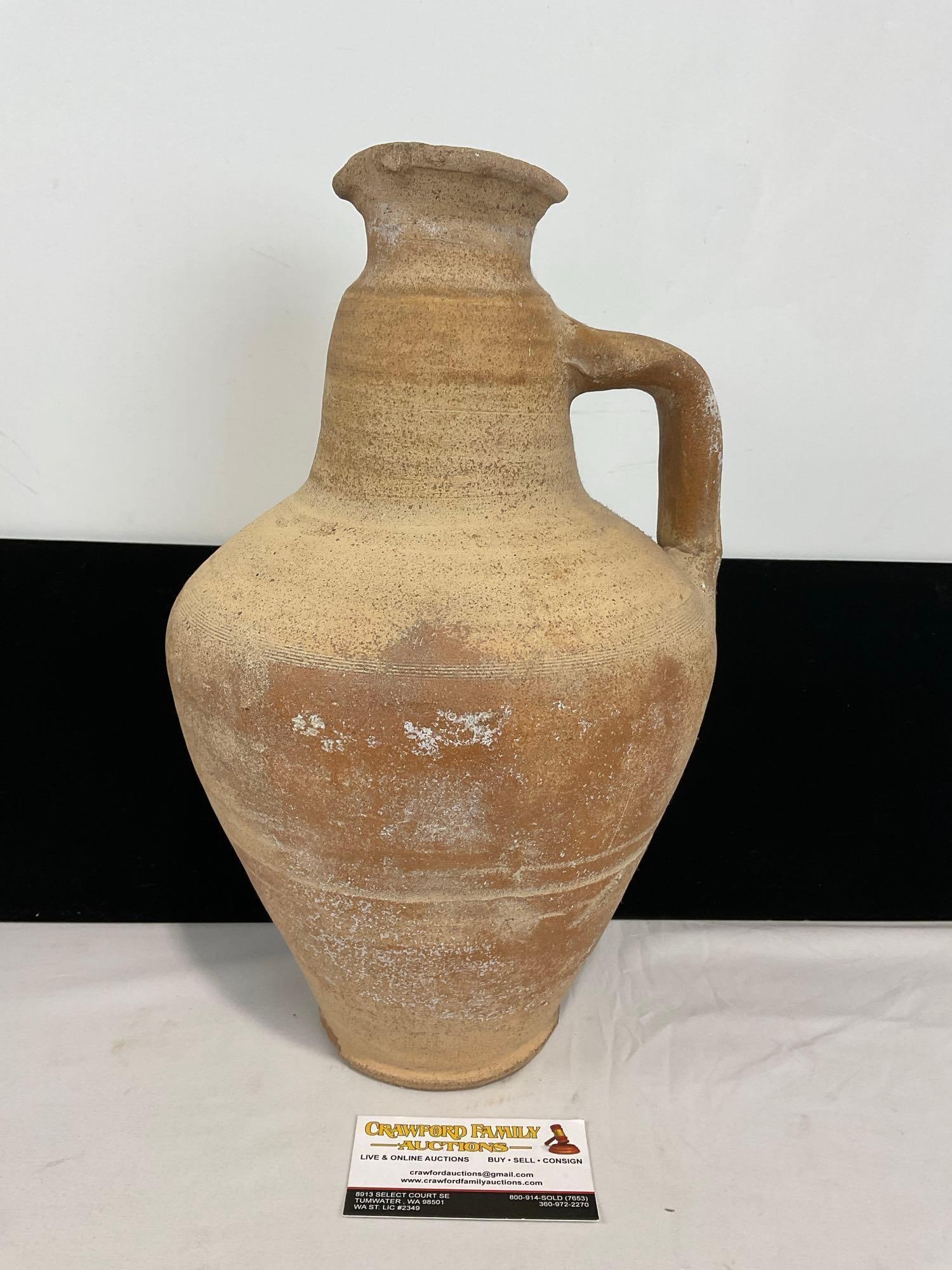 Ancient Poss. Roman Light Brown Clay Single Handled Terracotta Jar, Unglazed, 15h x 9w x 10d inches (1 of 6)
