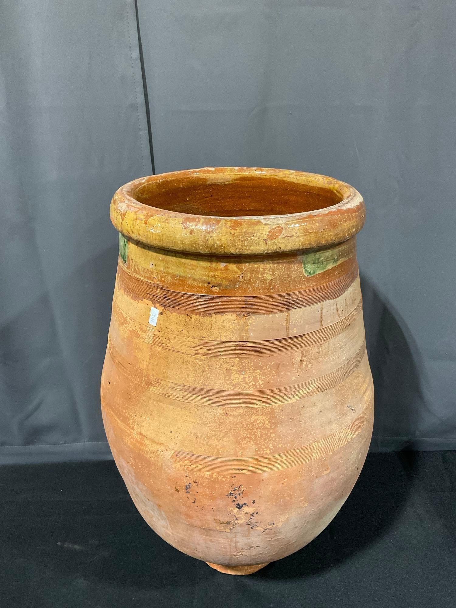 Antique Large Olive Storage Jar, Red Clay Pottery w/ Glaze inside, 27h x 17w x 17d inches (1 of 5)