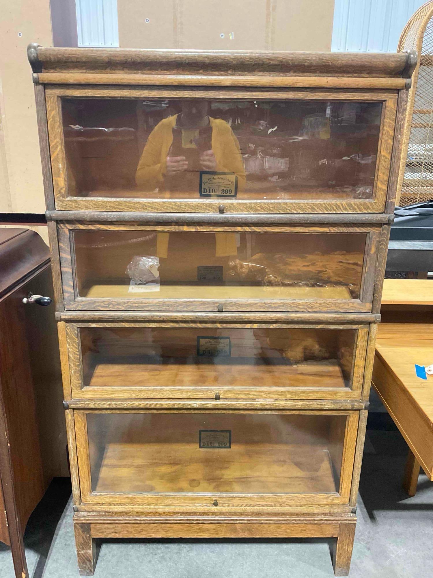 Antique Globe-Warnicke Co. Tiger Oak 4-Tier Barrister Bookcase. Very Good Condition. See pics. (1 of 8)