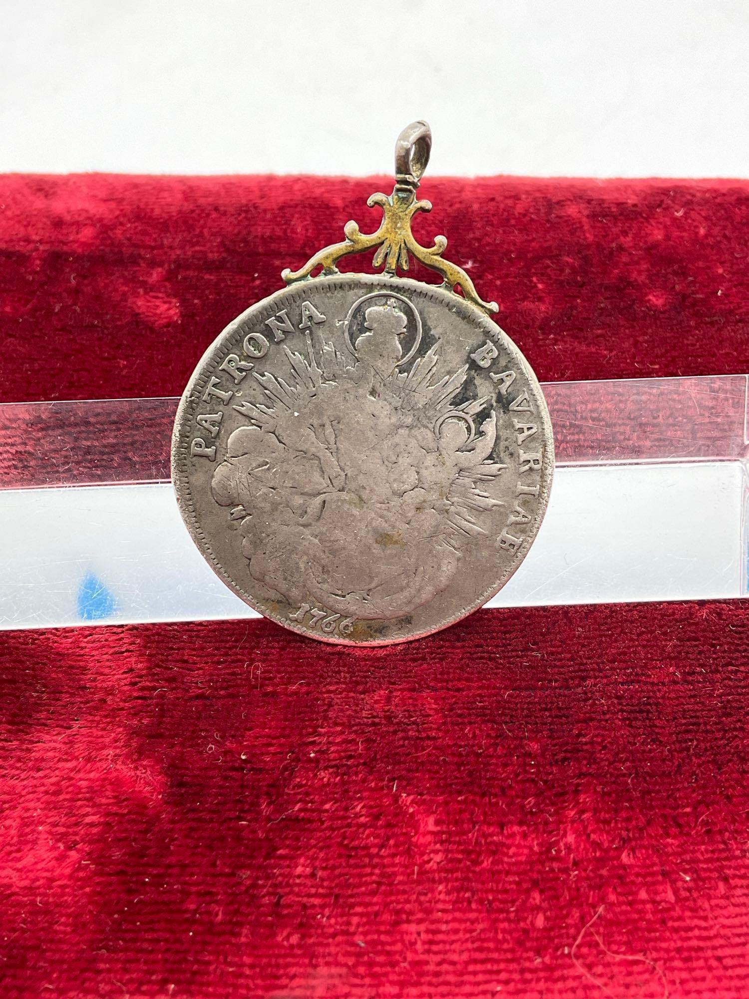Antique Silver 1766 Bavarian Thaler Bust of Maximillian III Reverse Madonna and Child w/ bezel: C-5010