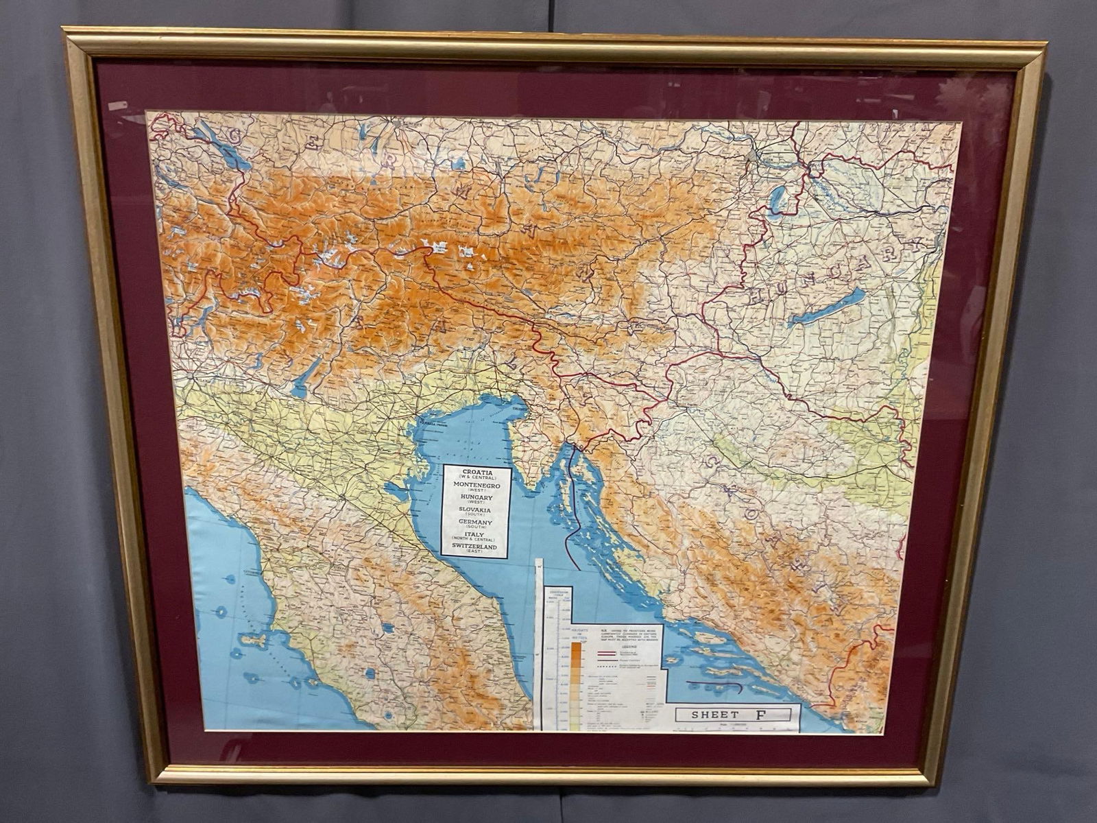Vintage European Map, WWII Era, roughly September 1943, 34h x 38w x 3d inches, Italy, Croatia & m... (1 of 6)