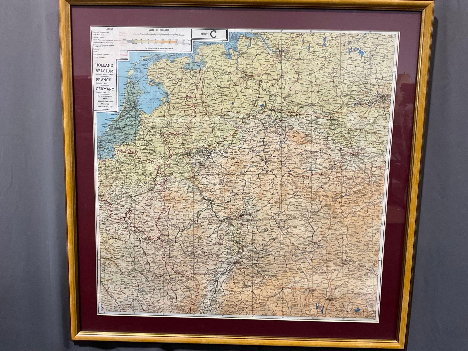 Vintage European Map, WWII Era, roughly September 1943, 34h x 38w x 3d inches (1 of 6)