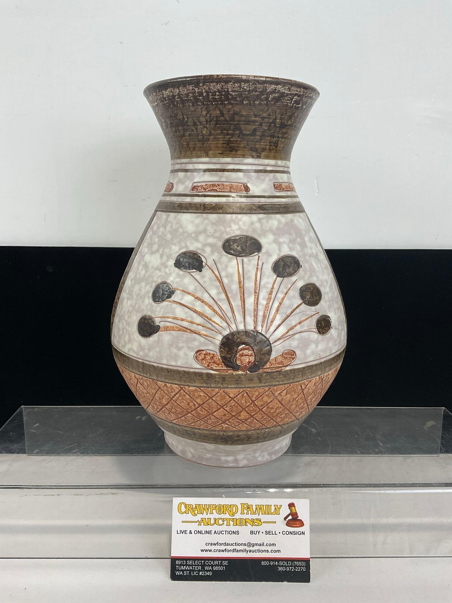 Vintage Italian Vase, 11 inches tall, glazed multicolor: Appears to be in good shape. The piece measures approx 11h x 8w x 8d inches. See pics. E-4940