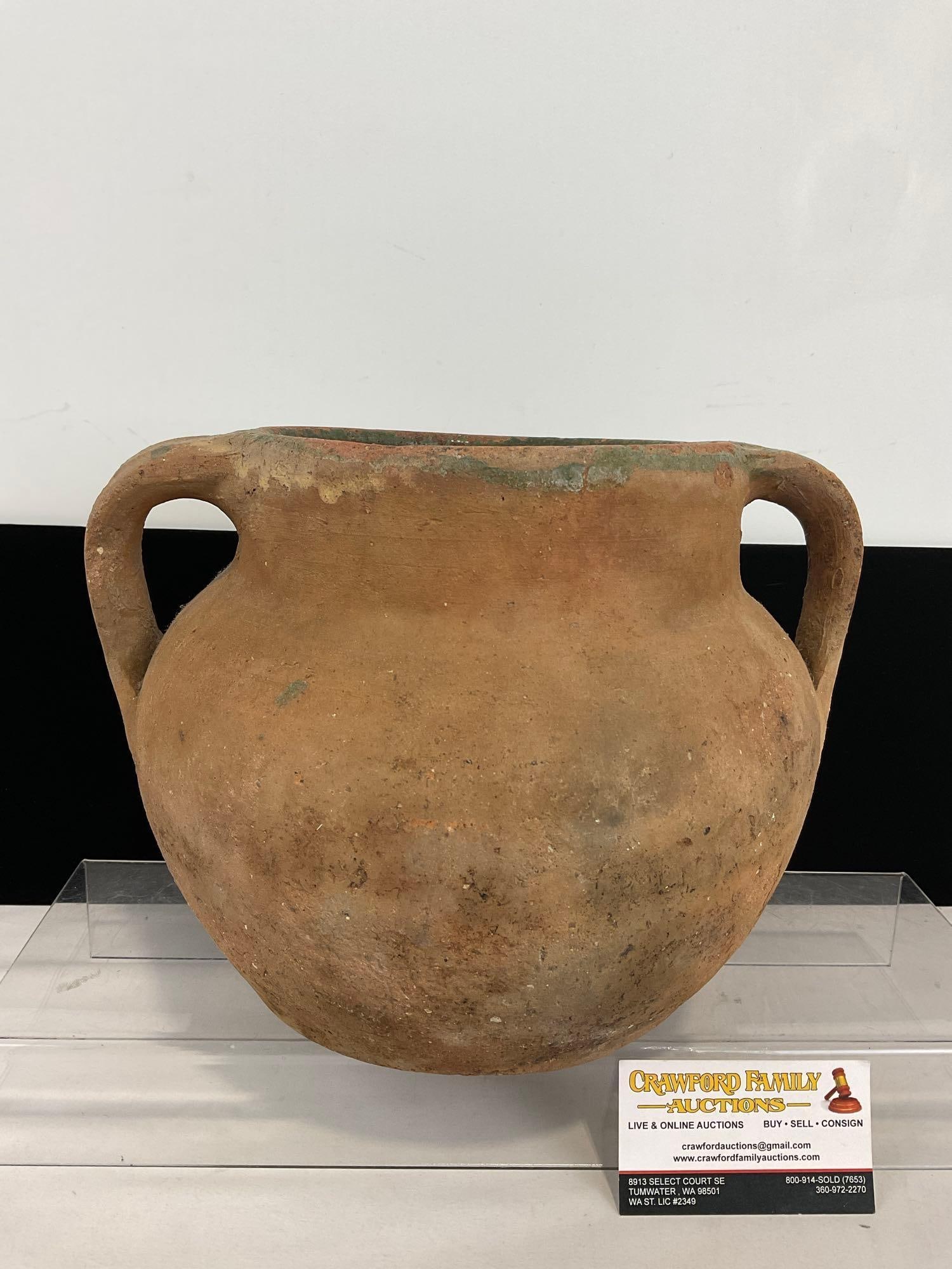 Antique likely Turkish Double Handled Amphora pot Dark Brown Clay, unglazed, Likely Oil storage, (1 of 5)